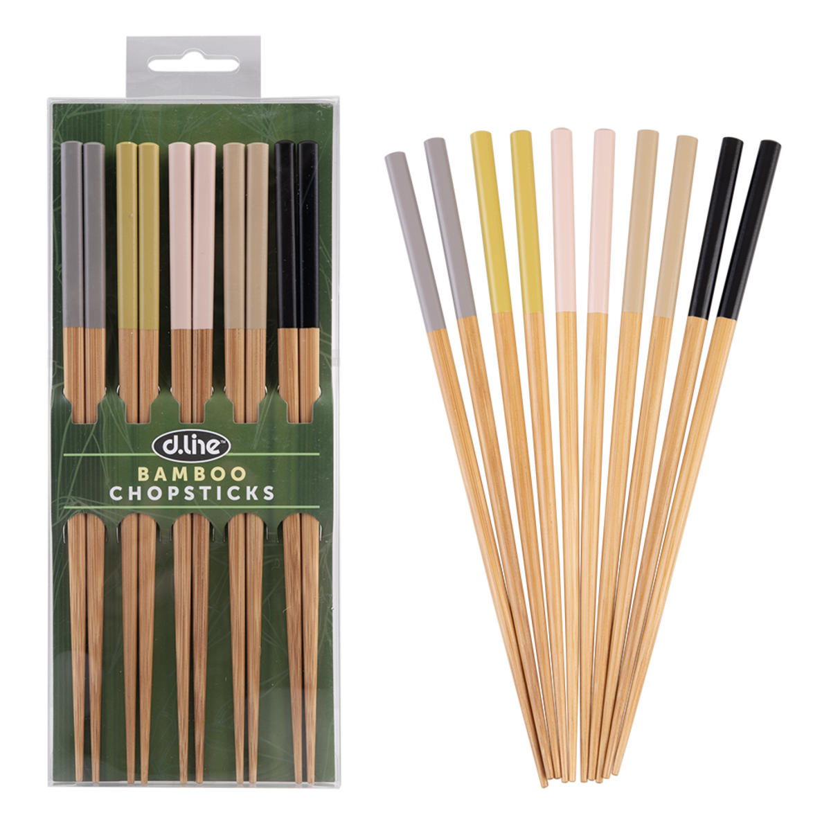 D.Line Bamboo Chopsticks - Set of 5 - Assorted Colours pack
