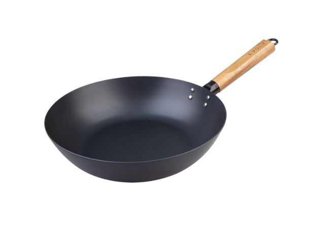Evolv Pre-Seasoned Carbon Steel Stir Fry Pan 30cm with Acacia Wood Handle