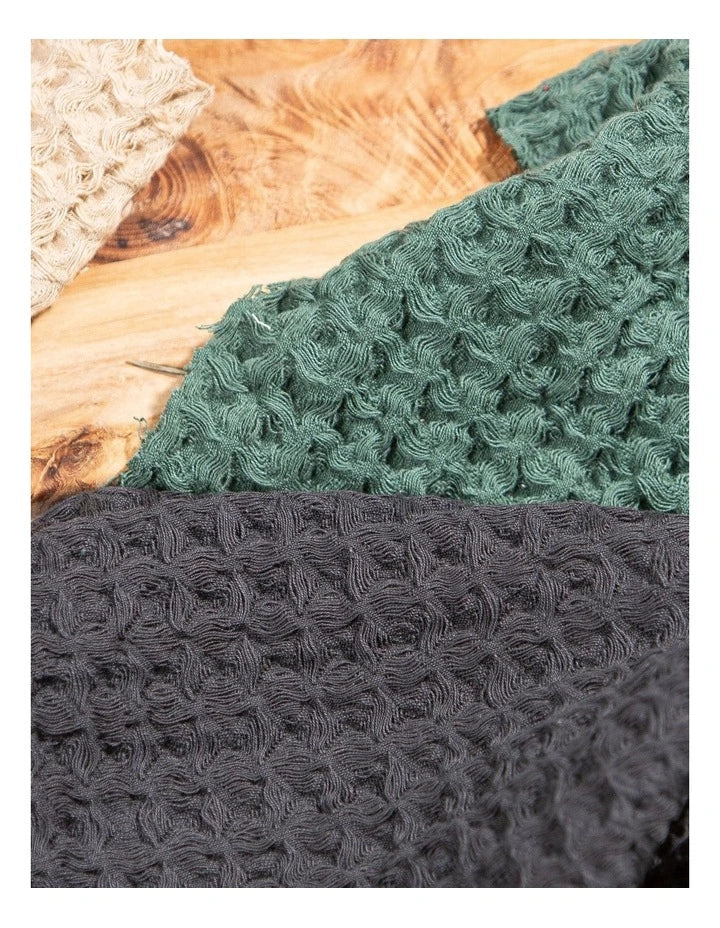 Ladelle Chunky Waffle Charcoal 2pk Kitchen Towels - 45x70cm
