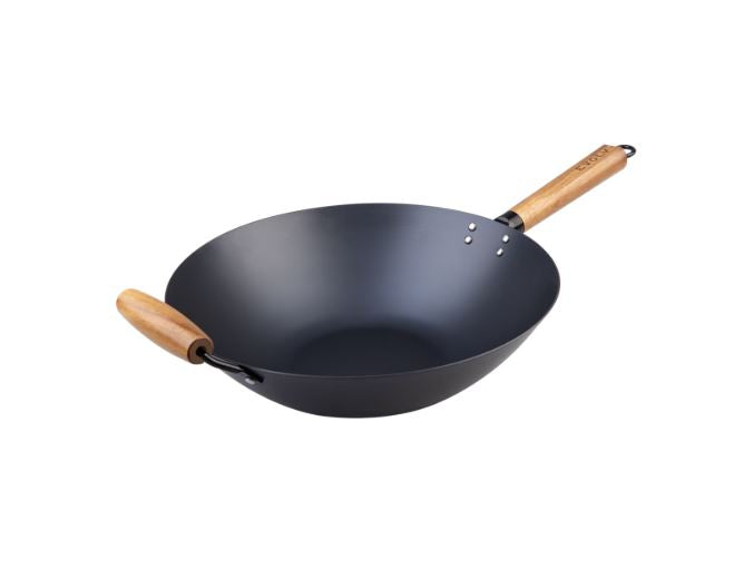 Evolv Pre-Seasoned Carbon Steel Wok 35cm with Acacia Wood Handle