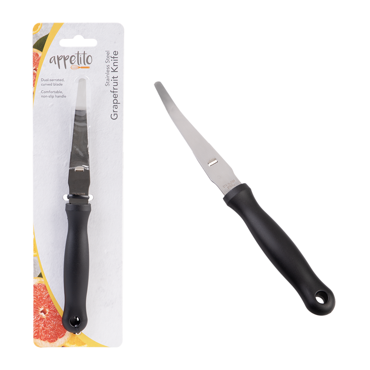 Appetito Stainless Steel Grapefruit Knife with Black Handle