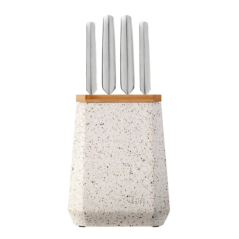 Furi Stone Knife Block Set Sepia Terrazzo - 5 Piece