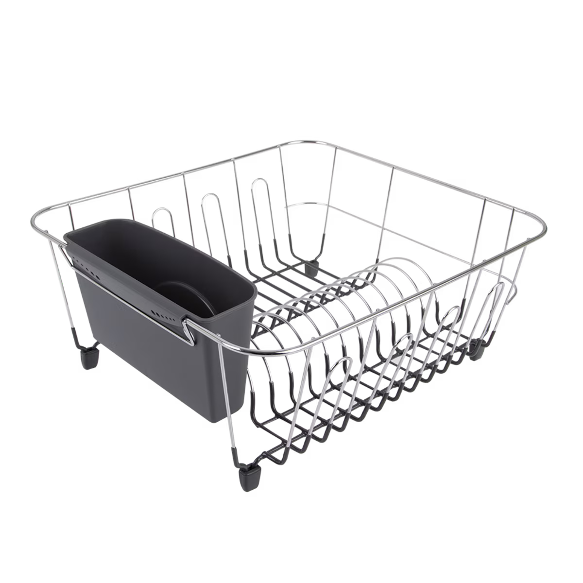 D.Line Small Dish Drainer Chrome/PVC with Caddy Charcoal - 36.5 x 32.3 x 14.3cm