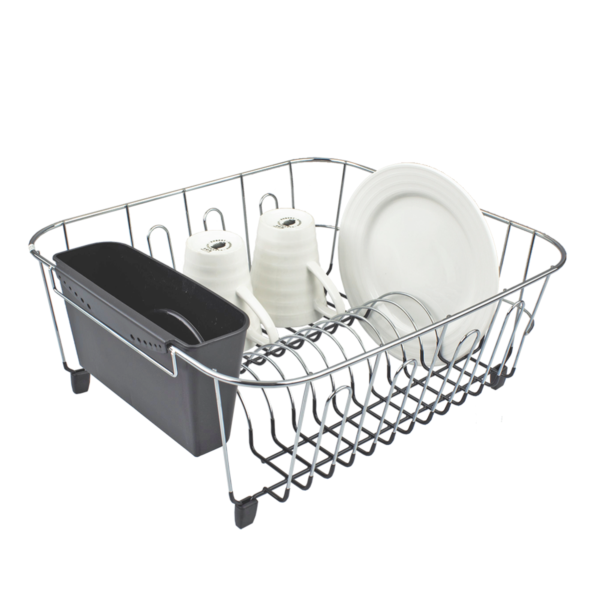 D.Line Small Dish Drainer Chrome/PVC with Caddy Charcoal - 36.5 x 32.3 x 14.3cm