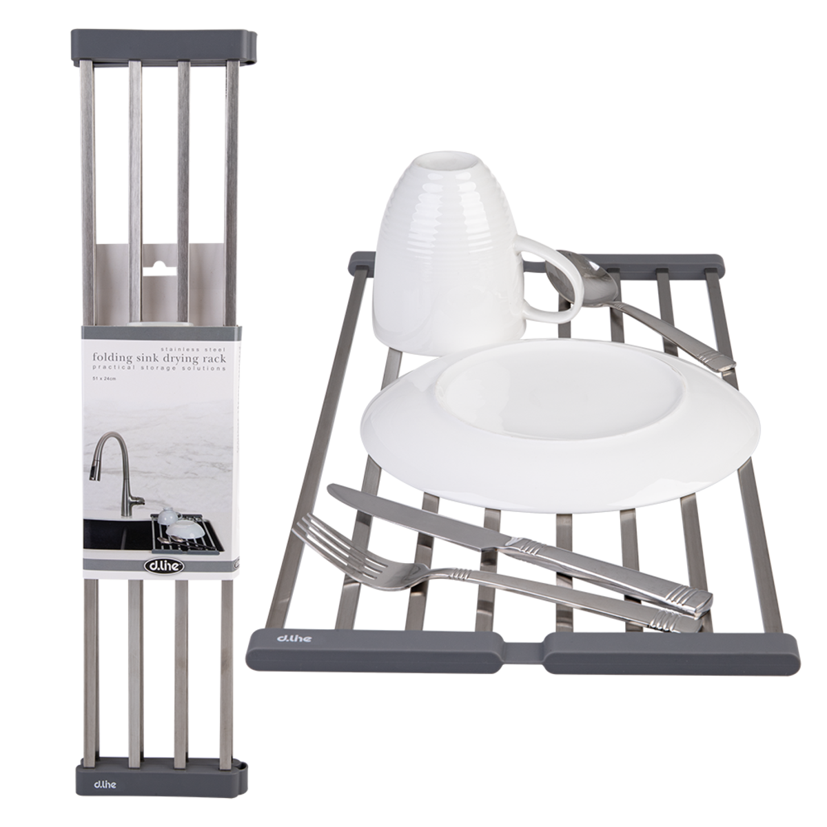 D.line Stainless Steel Folding Sink Drying Rack 51x24cm - Grey