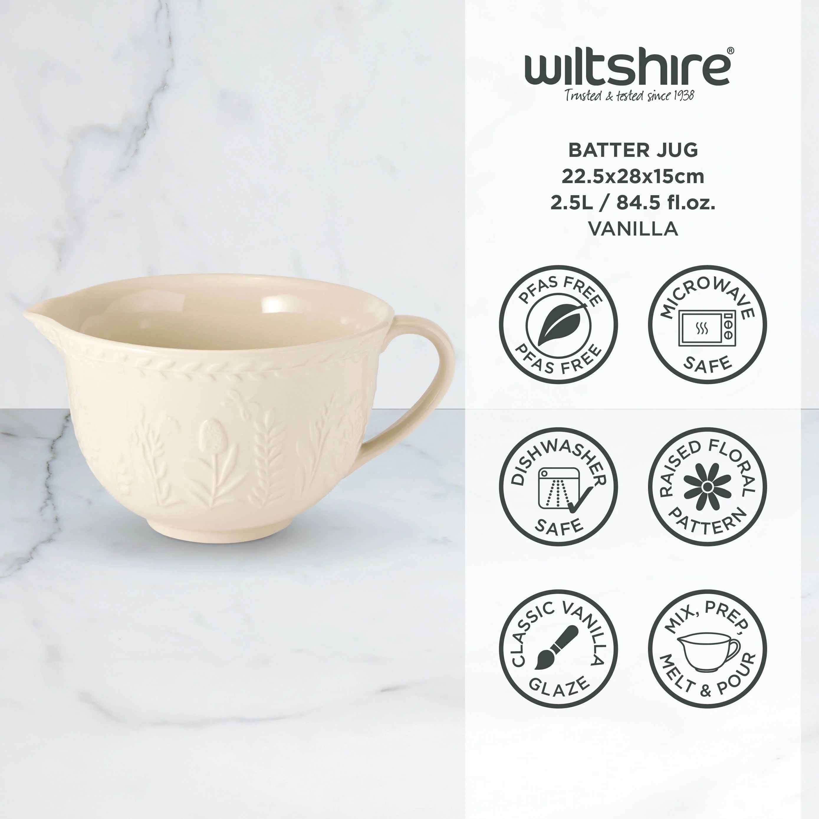 Wiltshire Batter Jug 22.5 x 28 x 15cm Vanilla - 2.5L