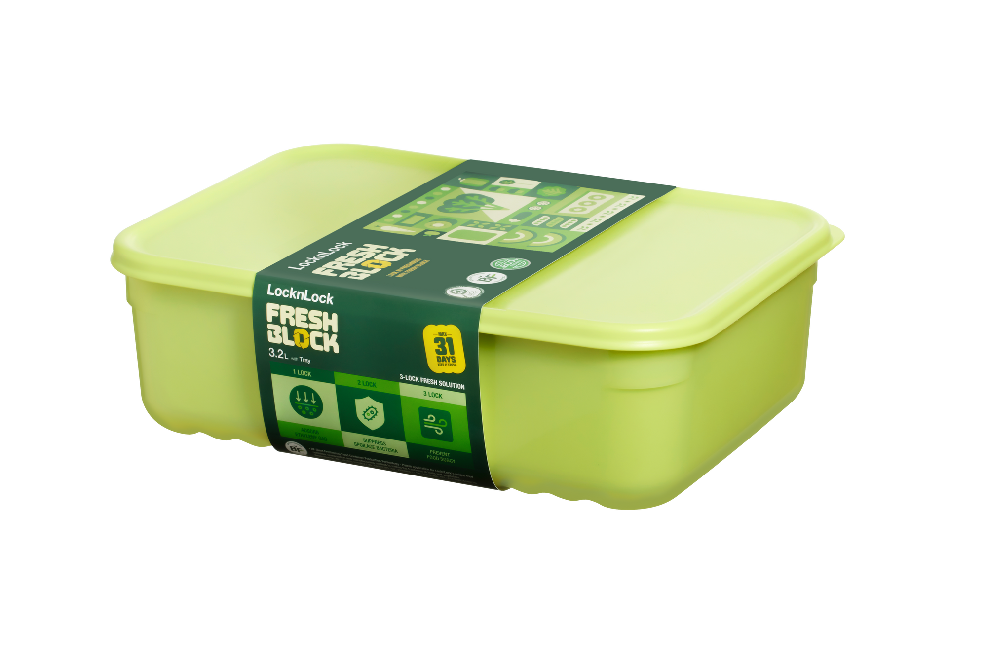 Lock & Lock Fresh Block 2pc Set - 3.2L Container With Tray