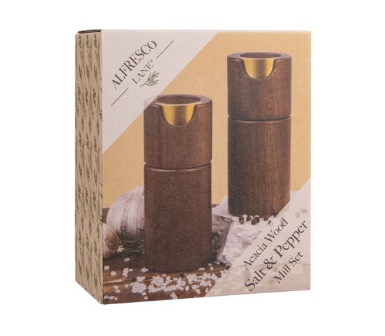 Alfresco Lane Acacia Wood Salt & Pepper Mill Set 12.5cm