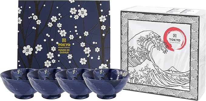 Tokyo Design Studio Tokyo Blue Sakura Maizuru Bowl 4pc Giftset - Gift Boxed - Made In Japan