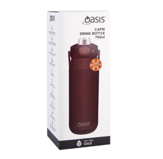 Oasis Ceramic Stainless Steel Triple Wall Insulated Capri Drink Bottle with Quick Release Lid 750ml - Bordeaux