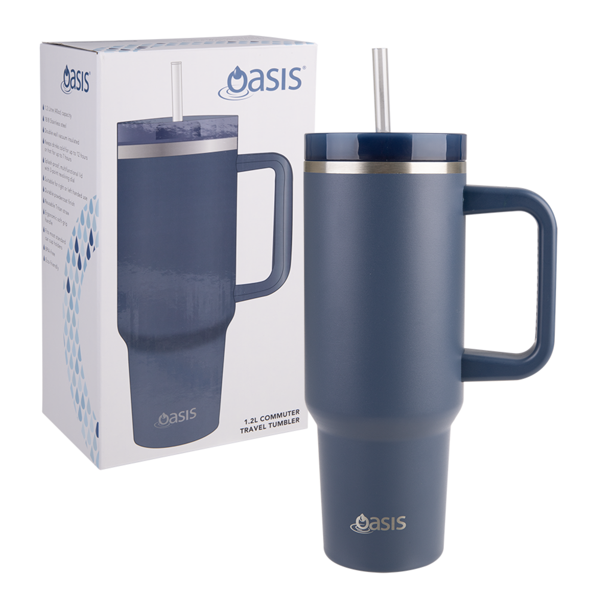 Oasis Stainless Steel Double Wall Insulated "Commuter" Travel Tumbler 1.2L - Indigo