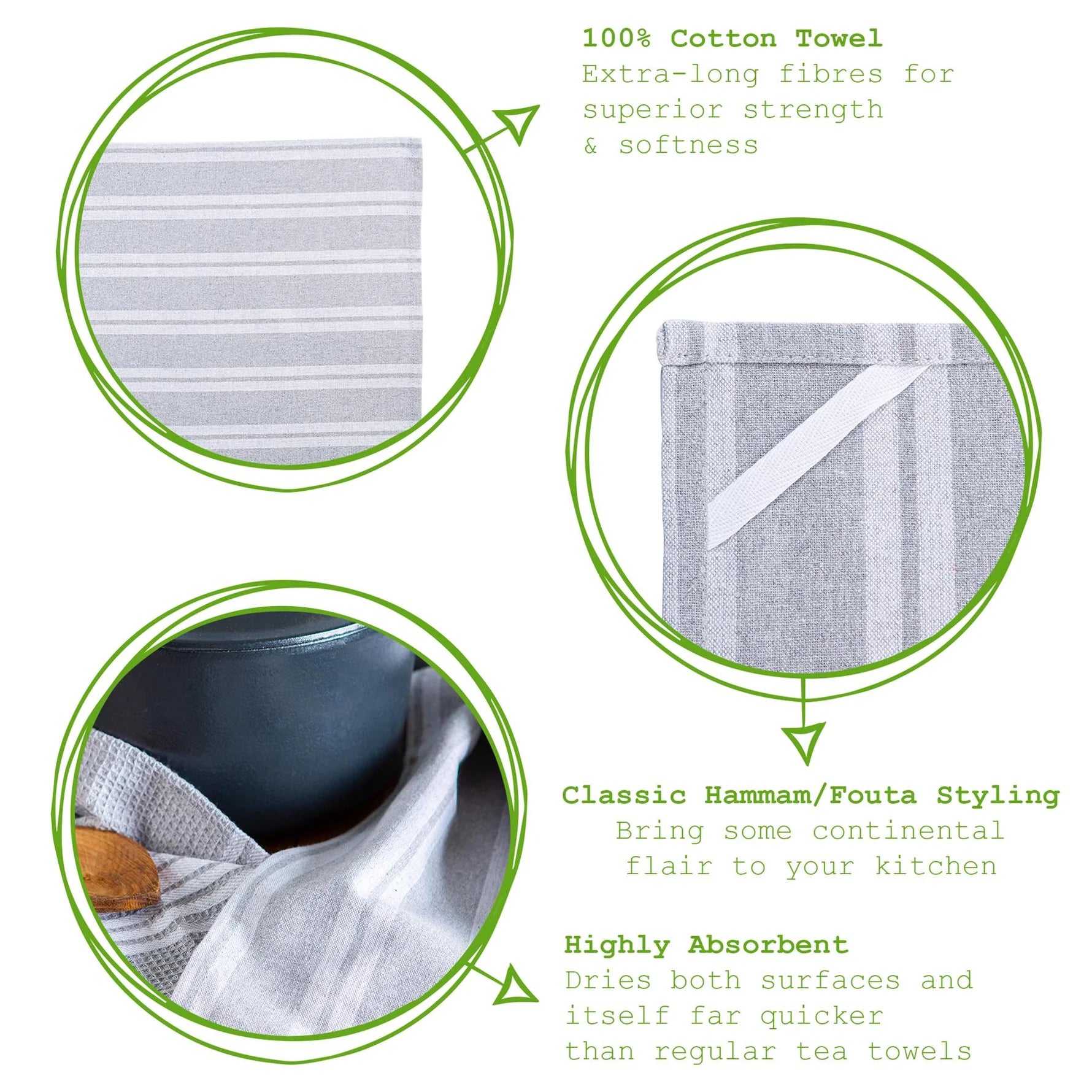 Nicola Spring Turkish Cotton Tea Towel 60 x 40cm - Grey with White Stripe