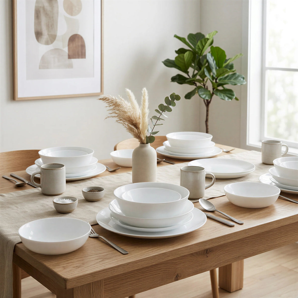 Argon 6 x Round Opal Glass Pasta/Cereal Bowls 20cm White - Pack of 6