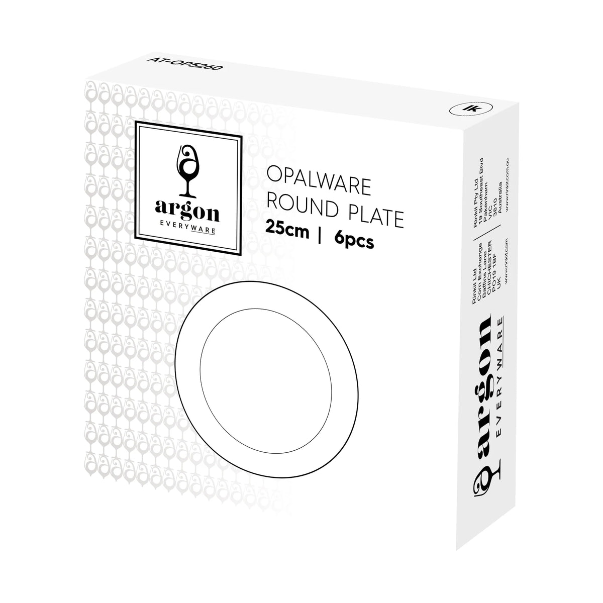 Argon 6 x Round Opal Glass Dinner Plates 25cm White - Pack of 6