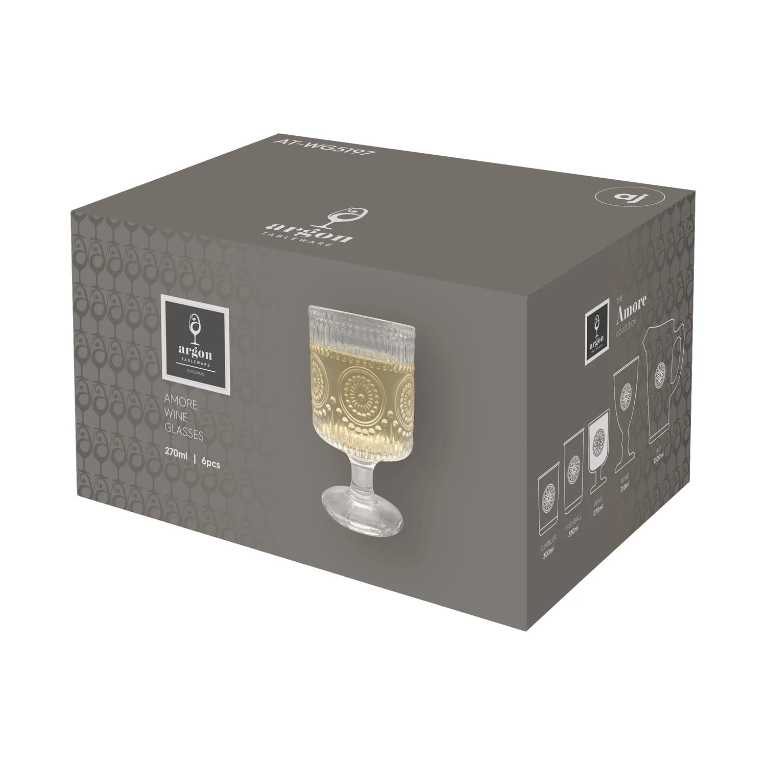 Amore Ribbed Wine Glasses 270ml - Pack of 6