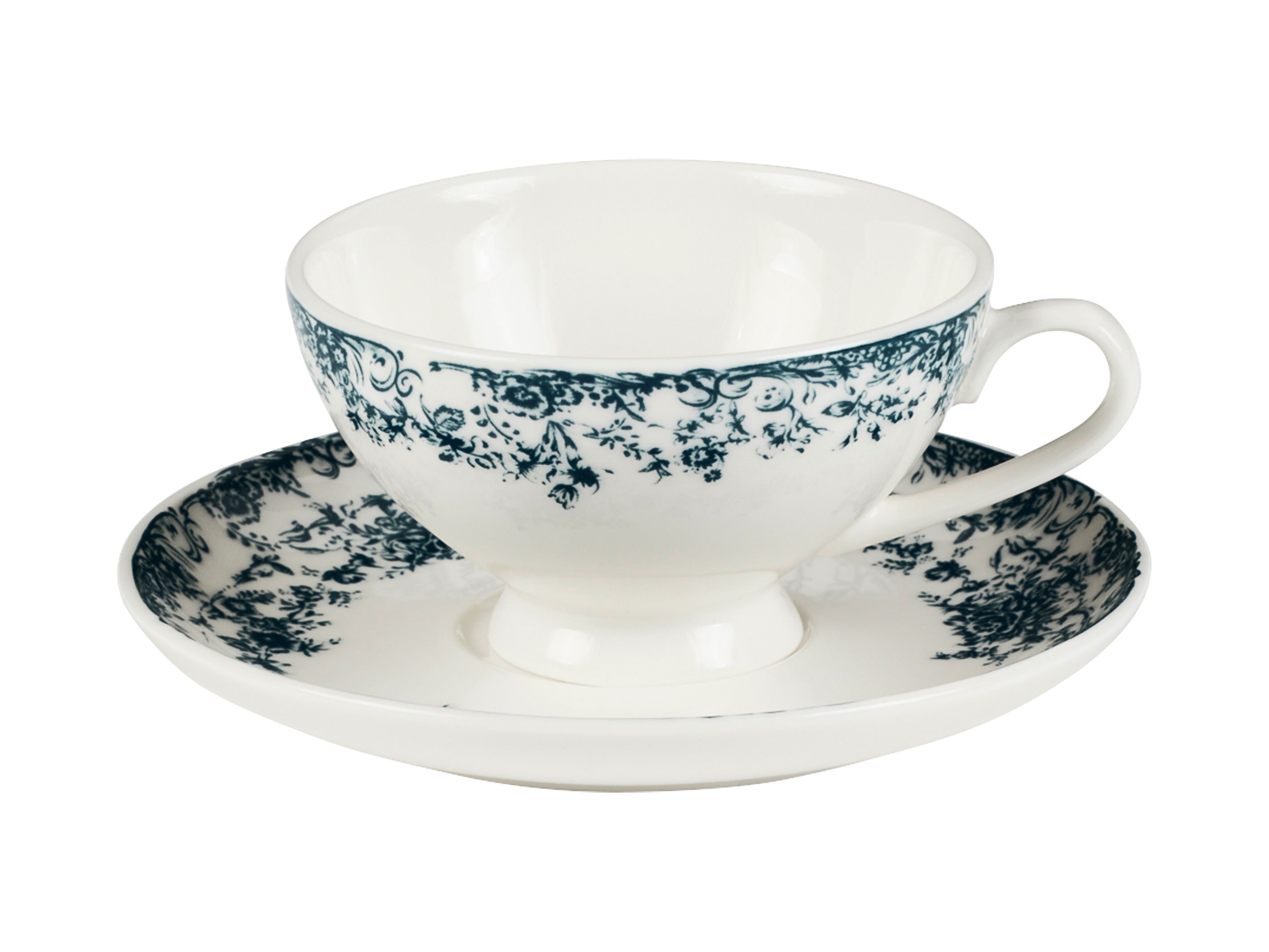 Casa Domani Rosetta Demi Cup & Saucer Set of 2 Antique Blue Gift Boxed - 90ml