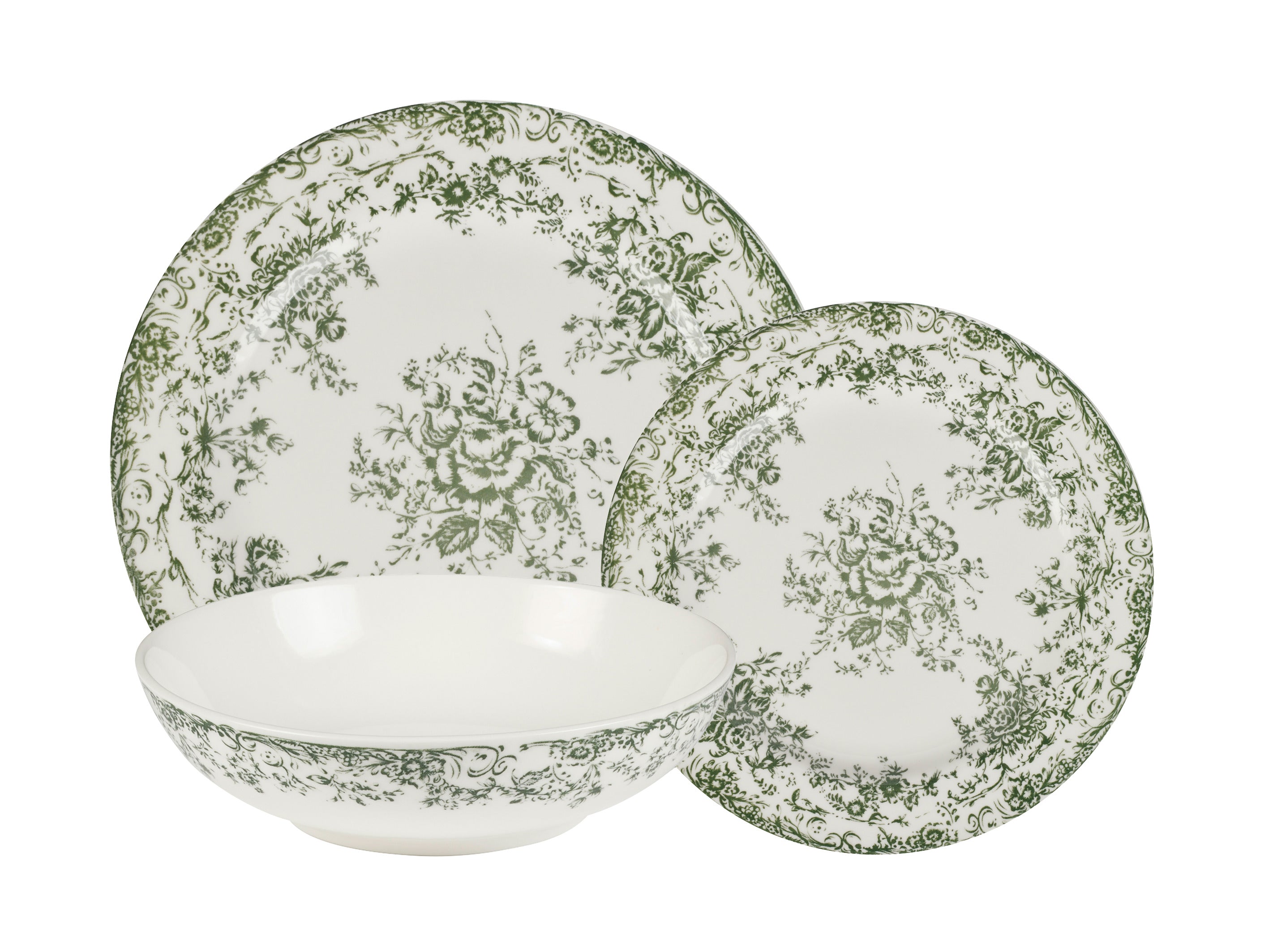 Casa Domani Rosetta Coupe Dinner Set Antique Green Gift Boxed - 12pc