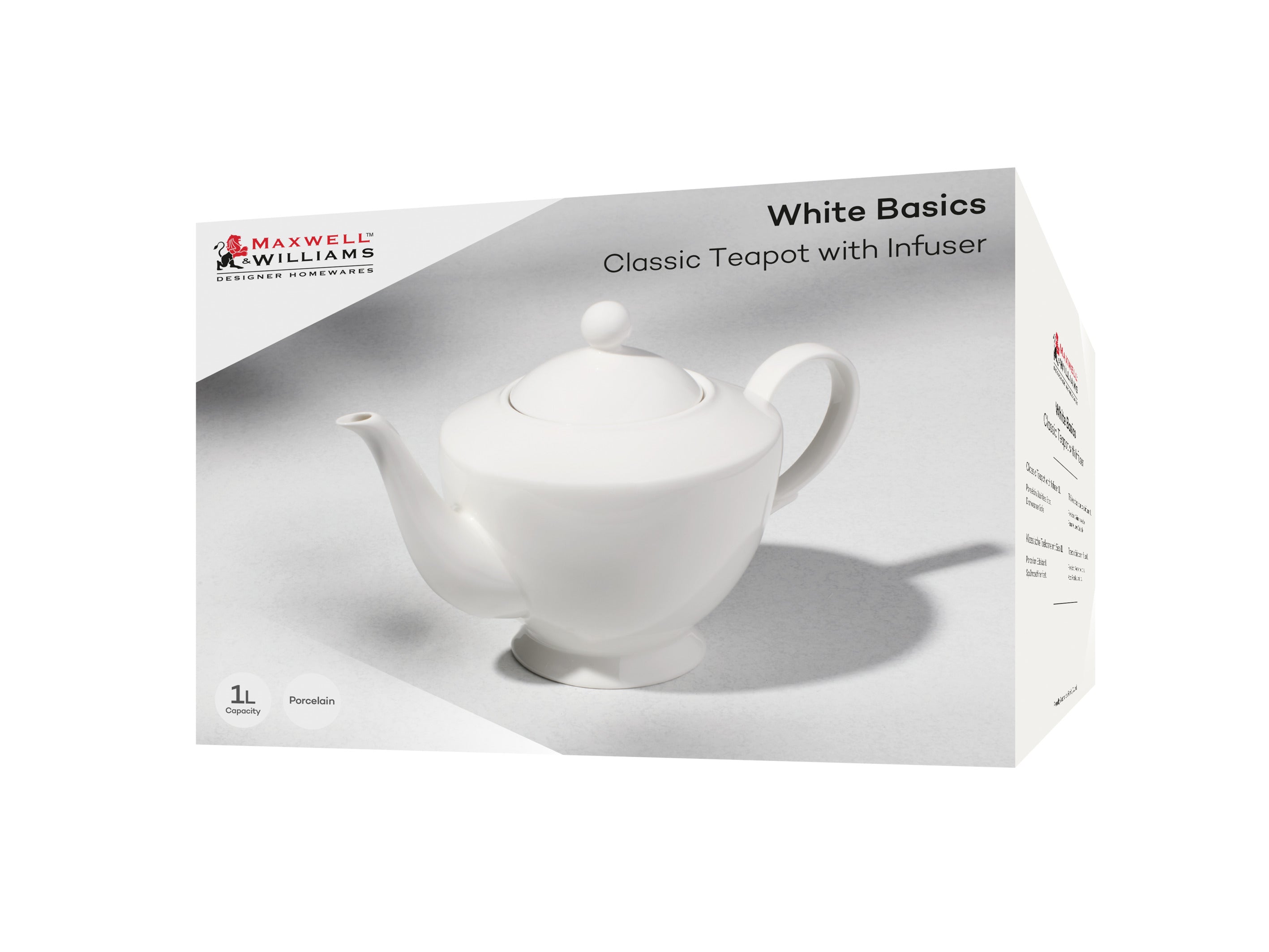 Maxwell & Williams White Basics Classic Teapot With Infuser 1L Gift Boxed