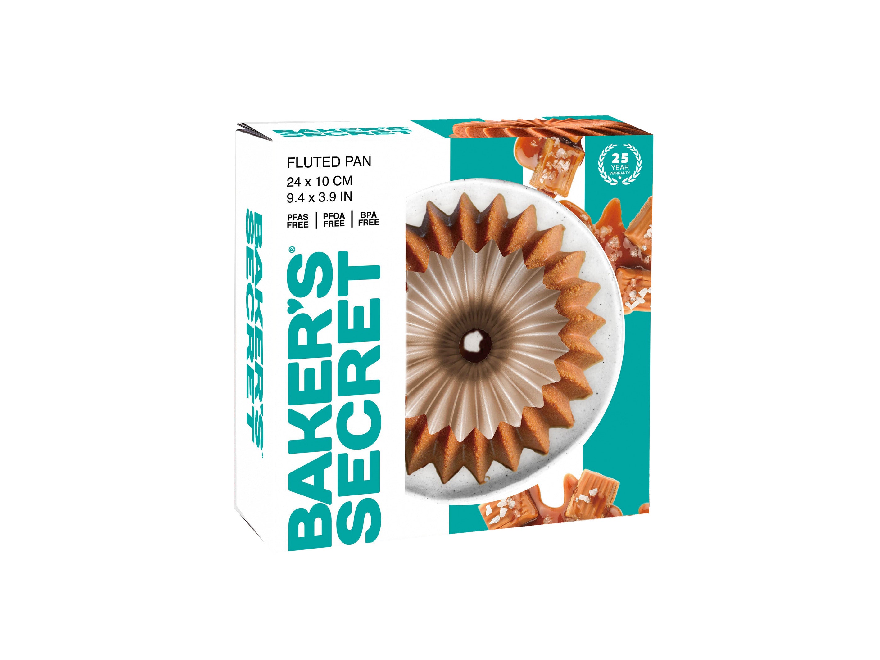 Bakers Secret Fluted French Wreath Non-Stick Cast Aluminium Fluted Pan - Champagne - Gift Boxed - 22.5x10cm