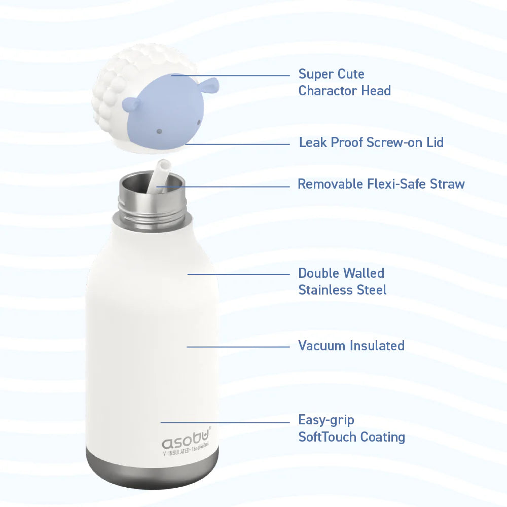 Asobu Bestie Bottle Sheep Double Wall Insulated Bottle 460ml - White