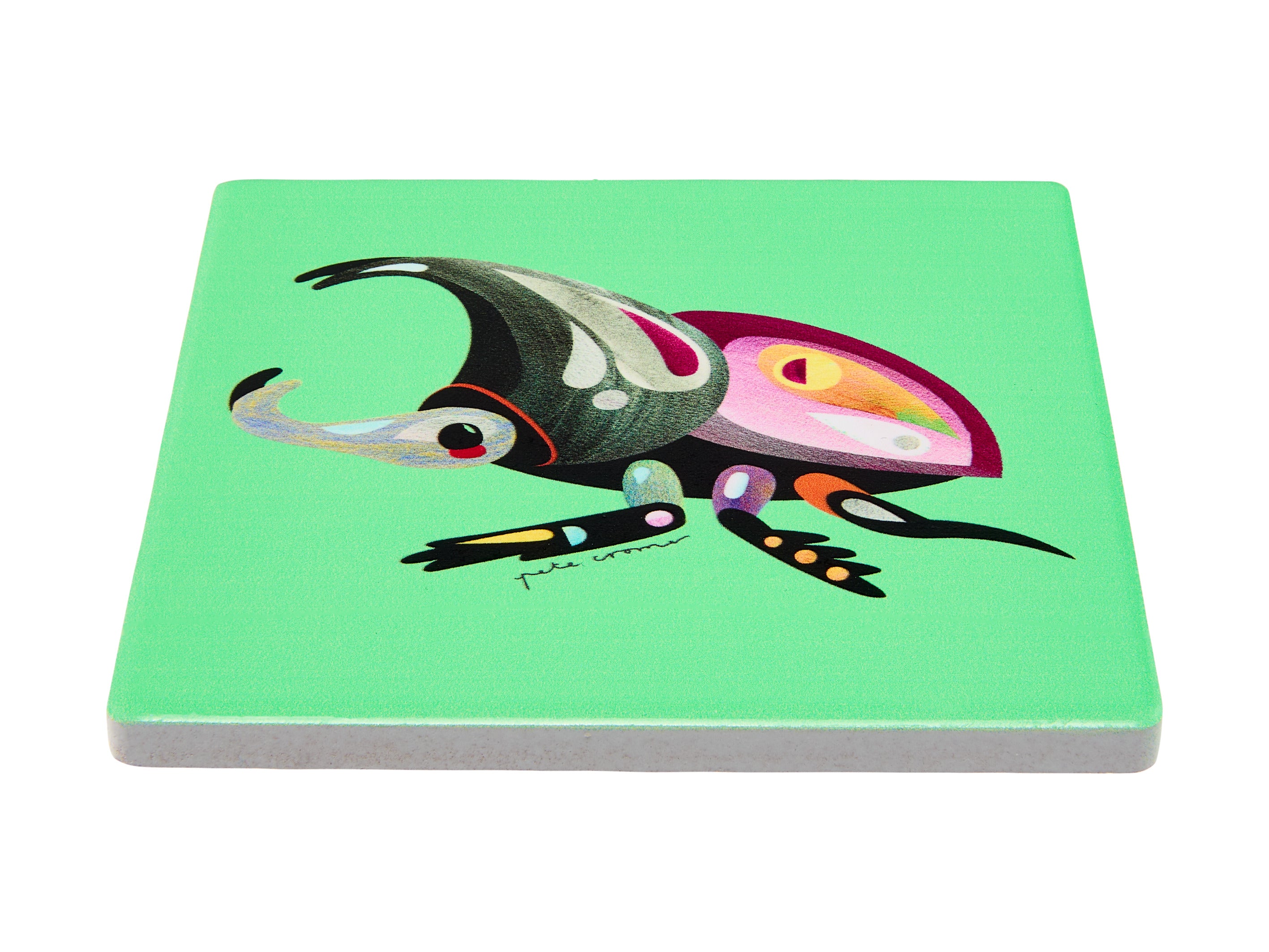 Maxwell & Williams Pete Cromer Garden Party Ceramic Square Coaster 9.5cm - Rhino Beetle