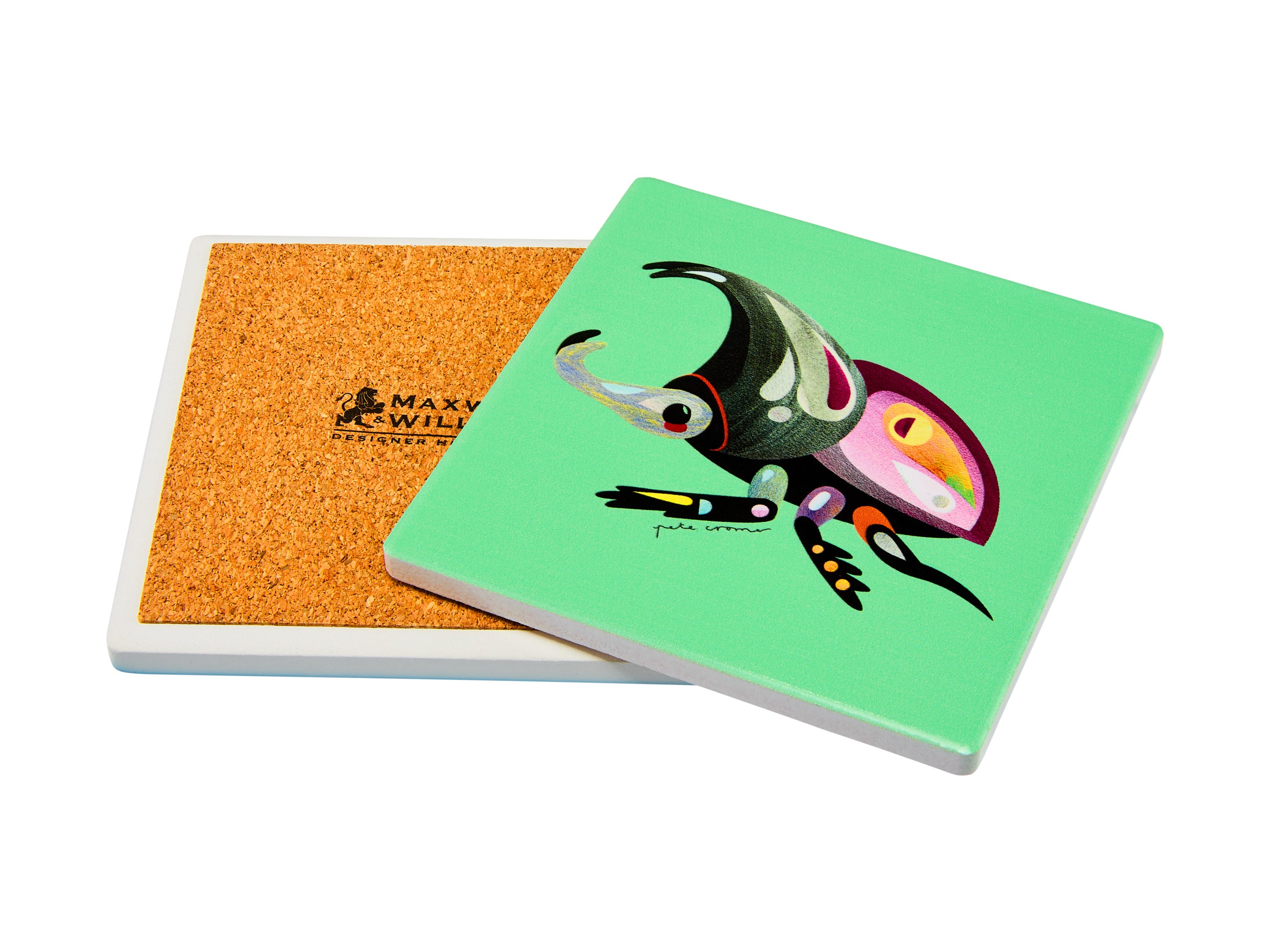 Maxwell & Williams Pete Cromer Garden Party Ceramic Square Coaster 9.5cm - Rhino Beetle