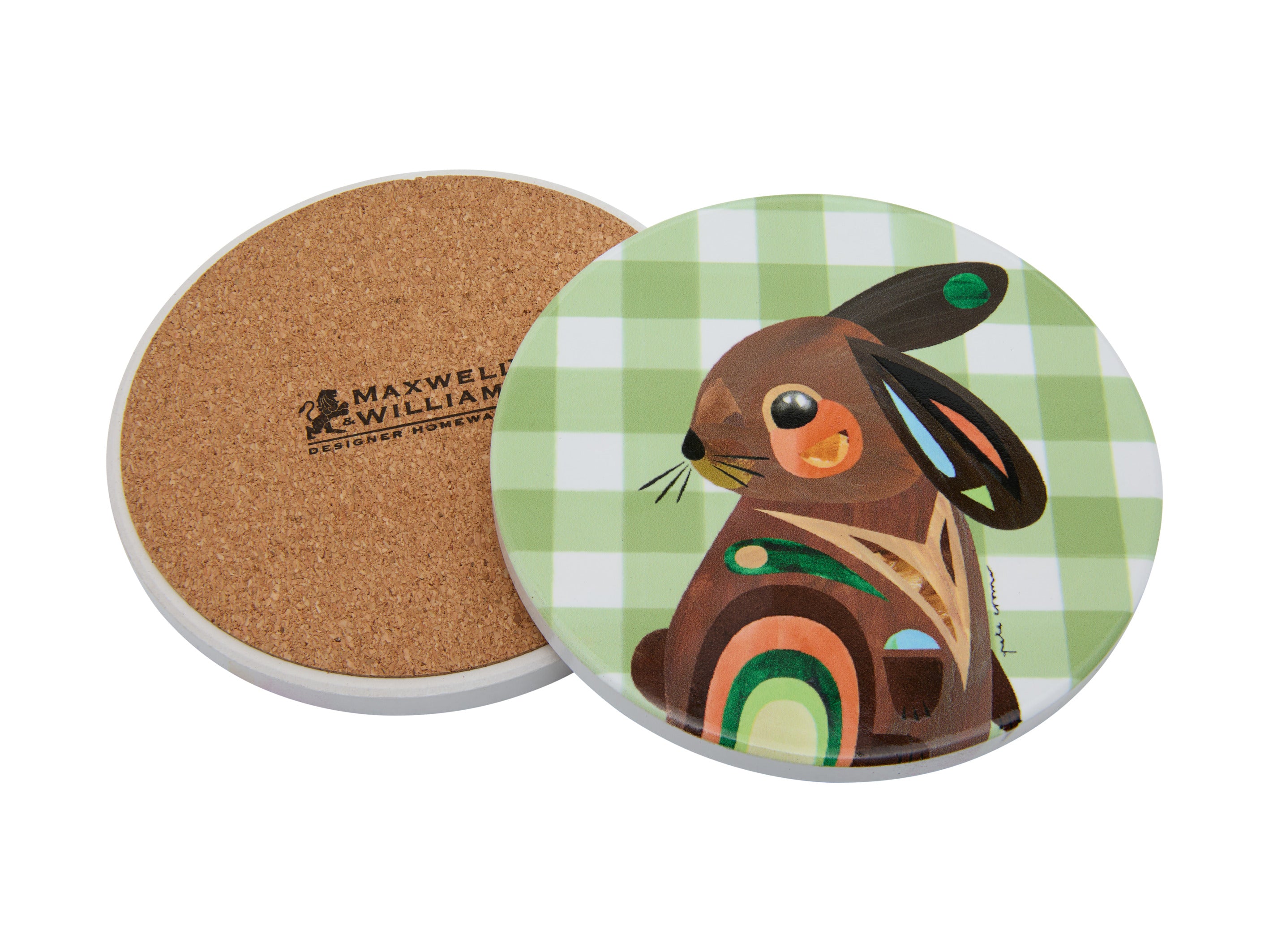 Maxwell & Williams Pete Cromer Barn Friends Ceramic Round Coaster 10cm - Green Bunny