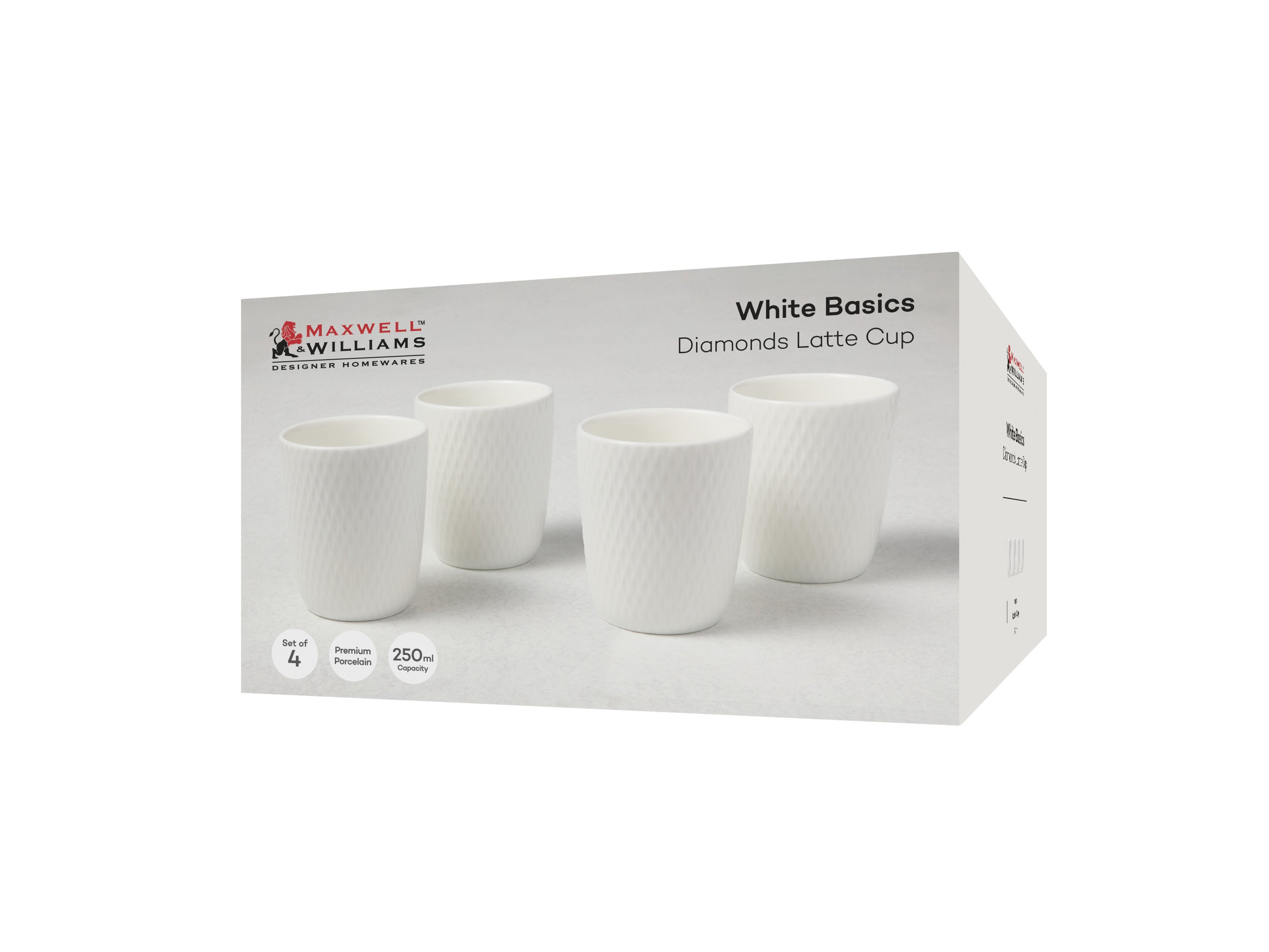 Maxwell & Williams White Basics Diamonds Latte Cup 250ml Set of 4 Gift Boxed