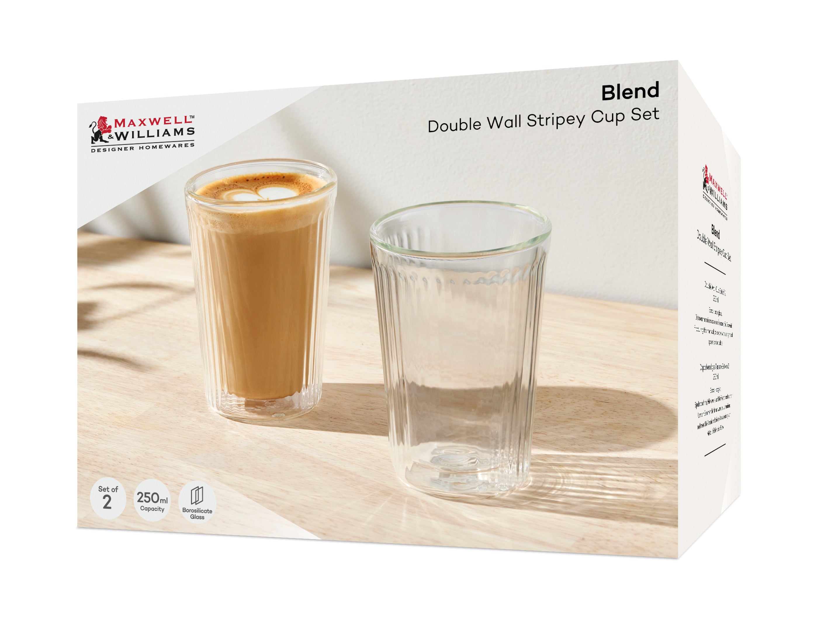 Maxwell & Williams Blend Stripey Double Wall Cup 250ml - Set of 2