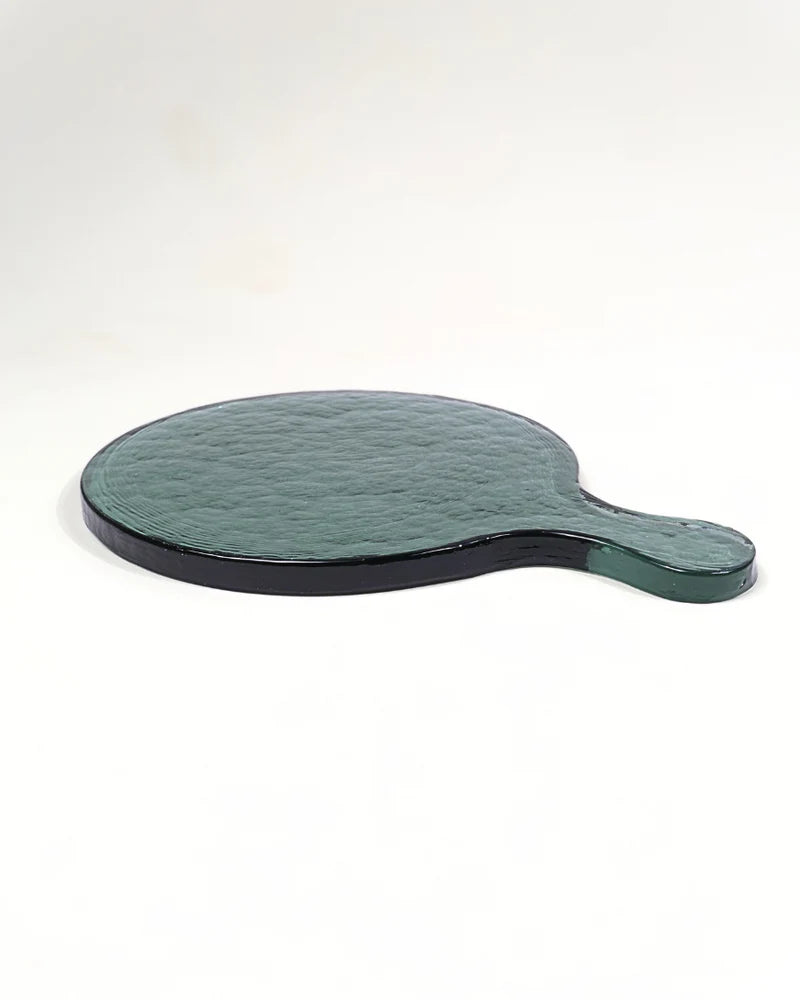 Hammered Glass Round Serving Board 28x20cm - Blue