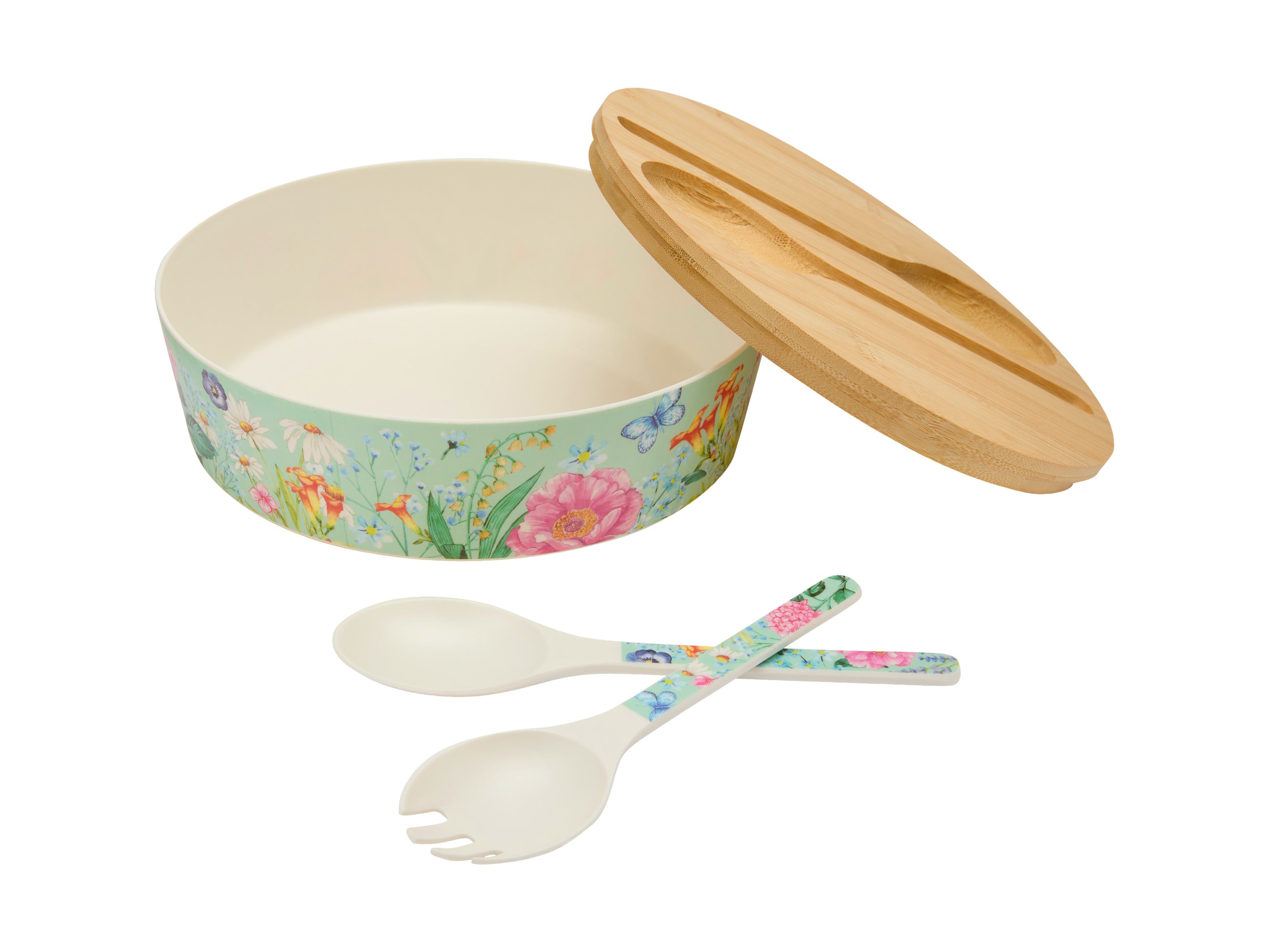 Maxwell & Williams Botanica Melamine Bowl With Lid & Salad Servers - 25x9cm