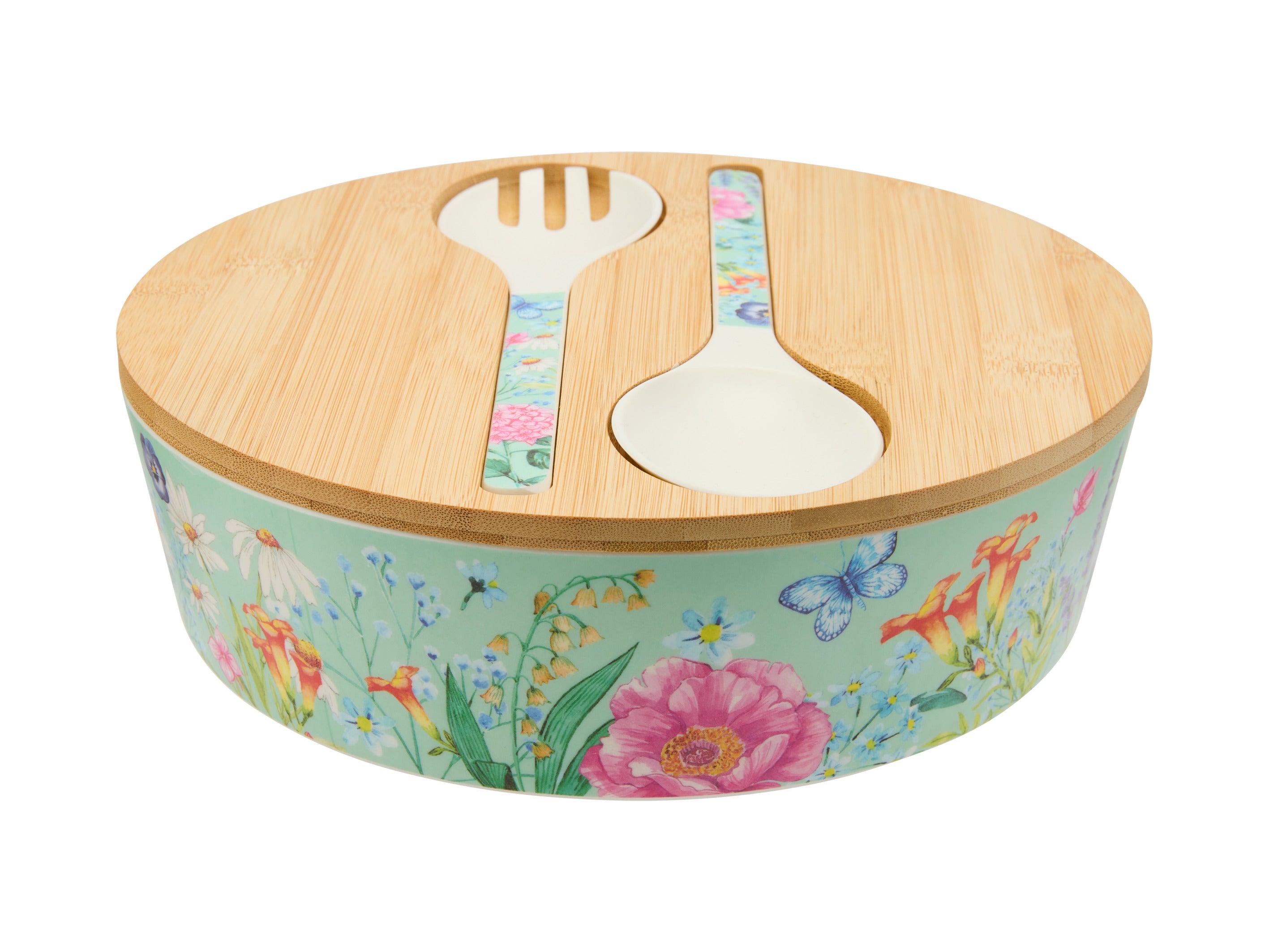 Maxwell & Williams Botanica Melamine Bowl With Lid & Salad Servers - 25x9cm