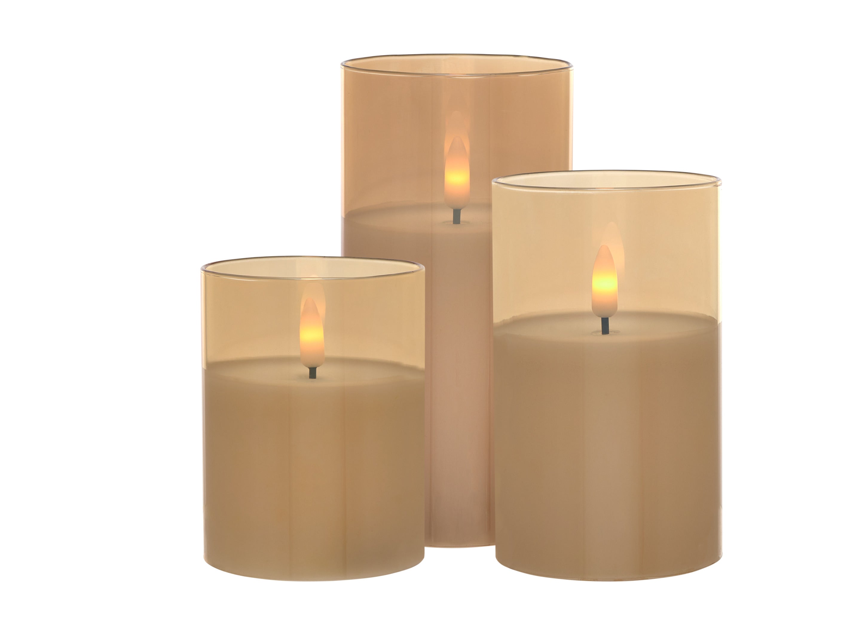 Maxwell & Williams Let's Get Lit LED Flameless Wax Candles In Glass Hurricanes - Set of 3 - Gold