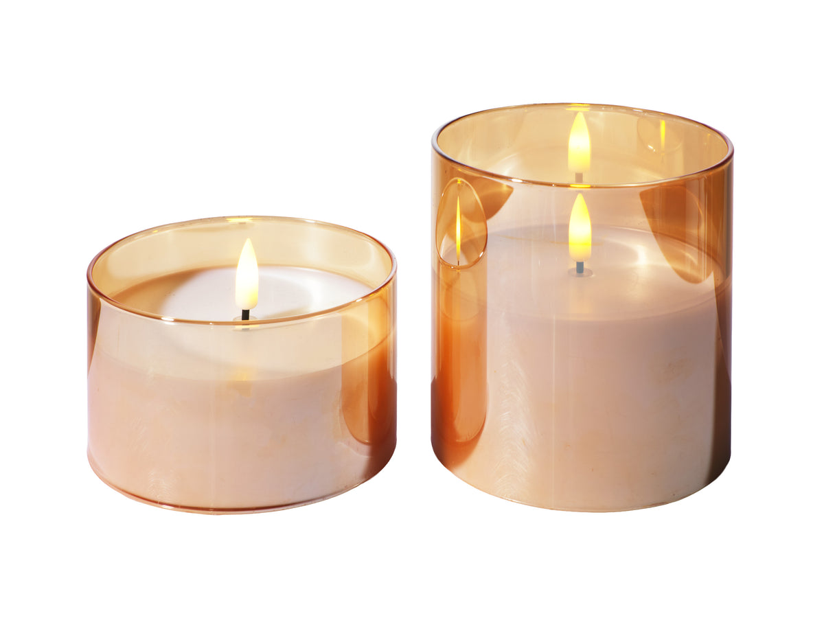 Maxwell & Williams Let's Get Lit LED Flameless Candle Glass Hurricane Gold Set of 2 Gift Boxed
