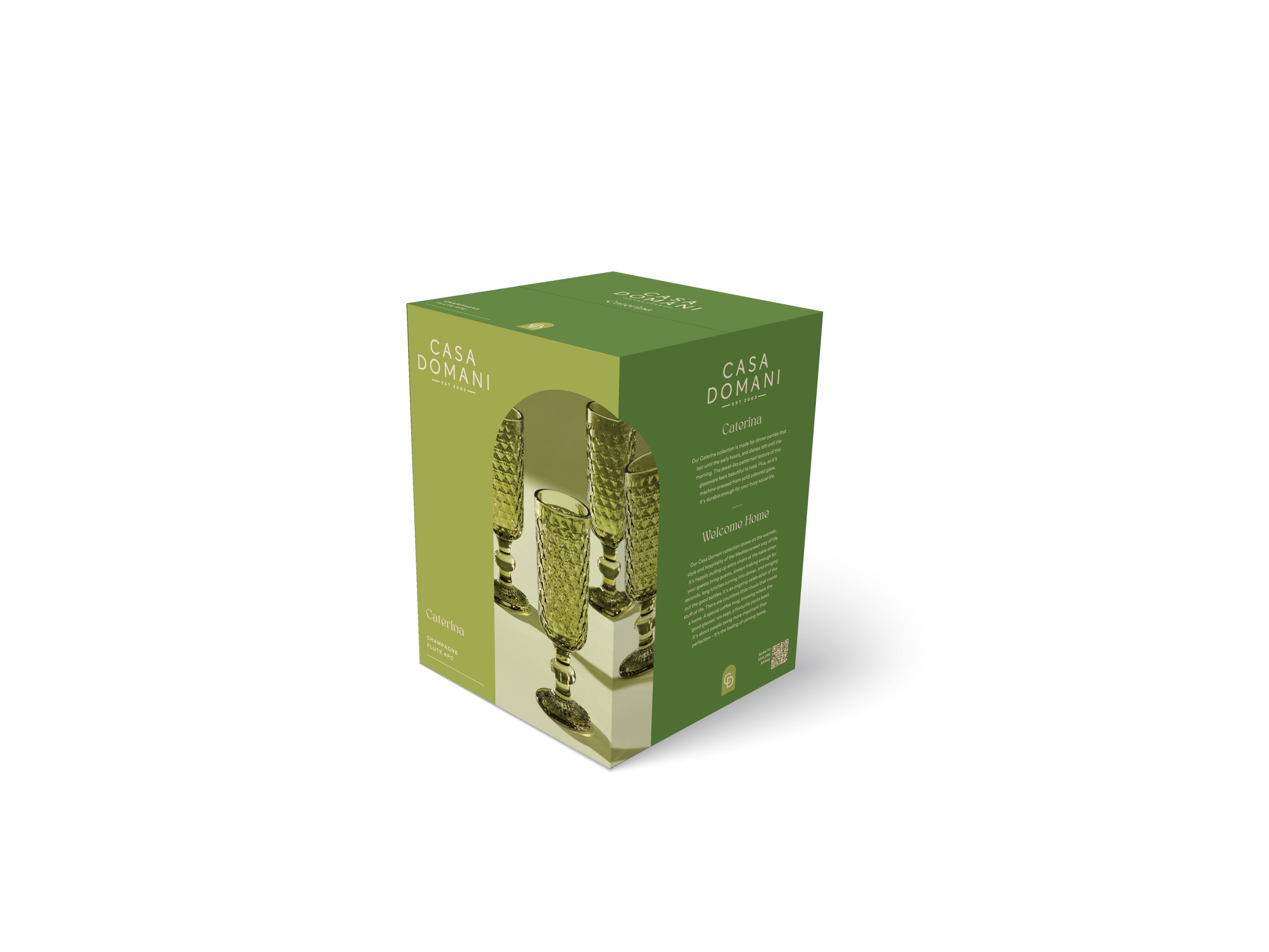 Casa Domani Caterina Champagne Flute Glasses 4pc - Green