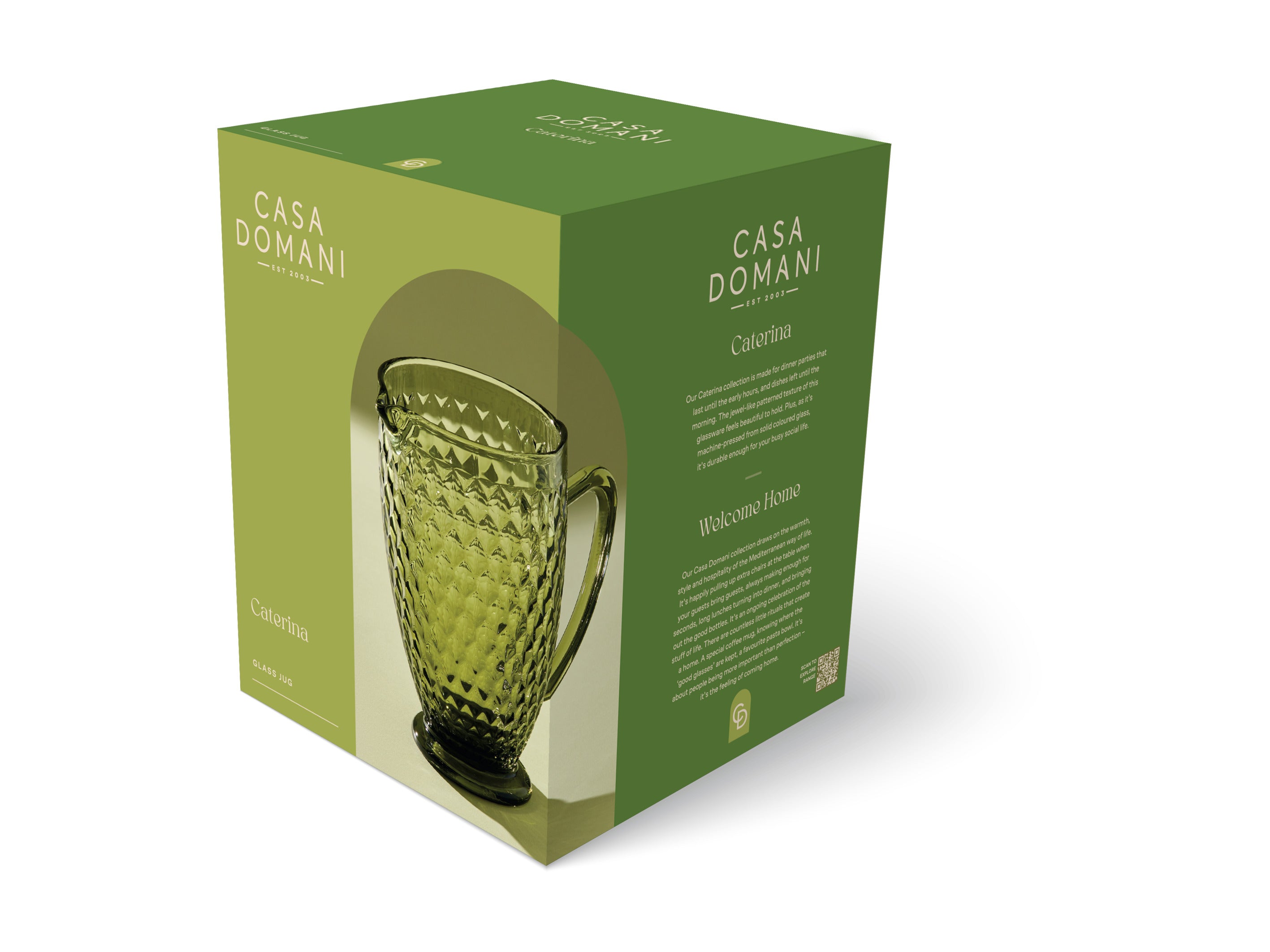 Casa Domani Caterina Glass Jug 1.3L - Green - Gift Boxed