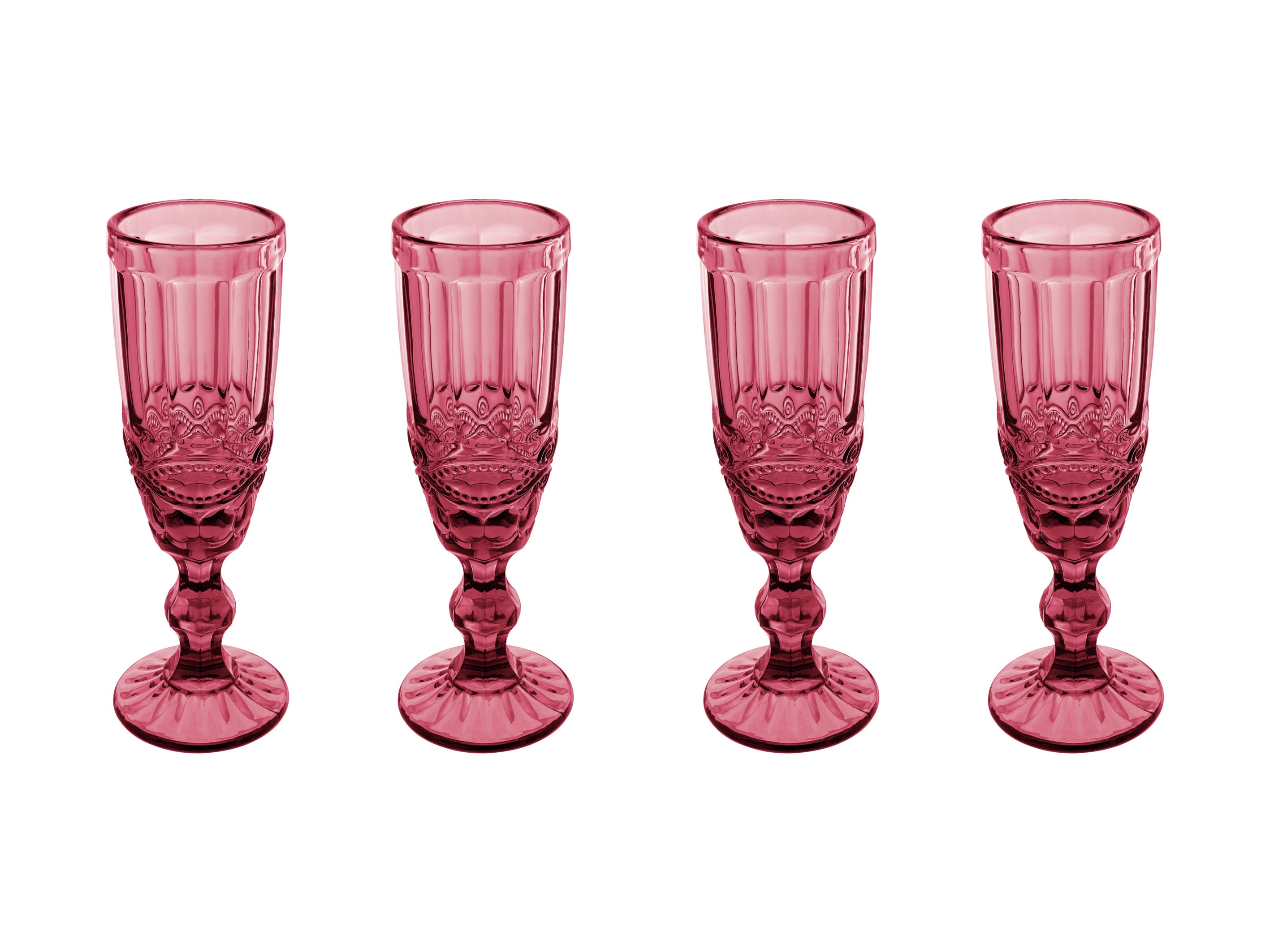 Casa Domani Gabriella Champagne Flute Glasses - Set of 4 - Pink