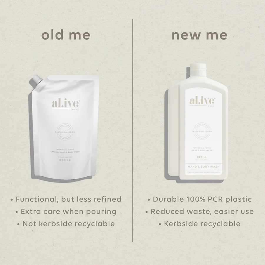 al.ive Hand & Body Wash Refill 1L - Mango & Lychee (Made in Australia)