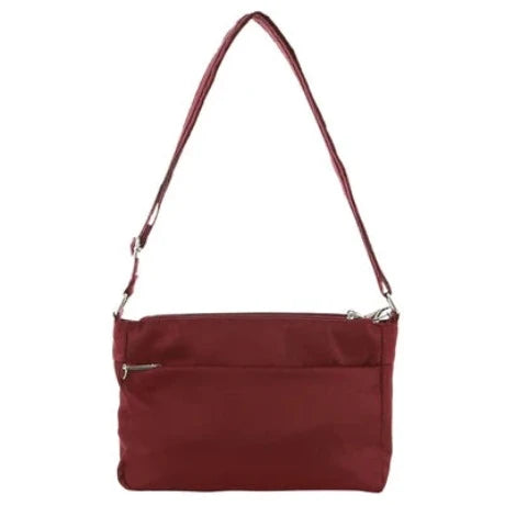 Pierre Cardin Nylon Anti - Theft Cross Body Bag Wine - 30x11x20cm