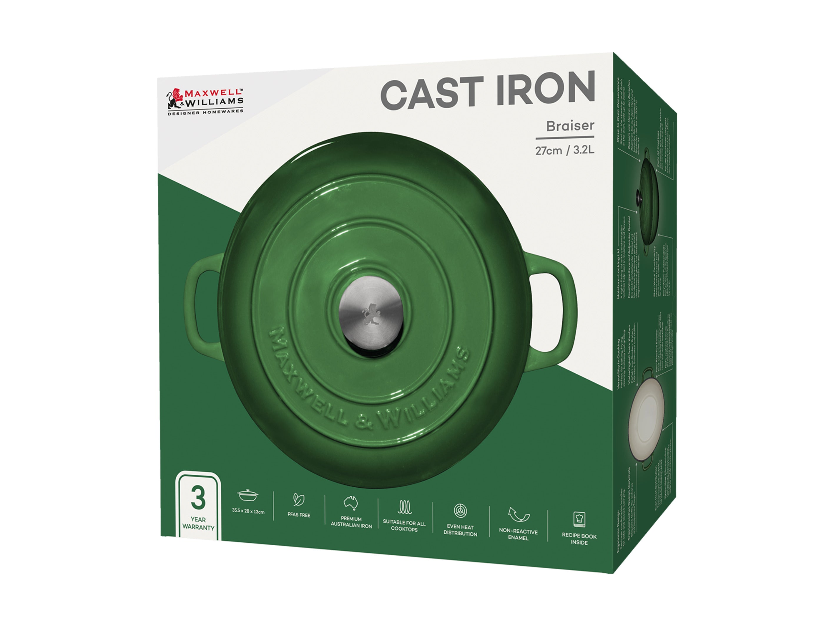 Maxwell & Williams Cast Iron Braiser 27cm/3.3L - English Racing Green