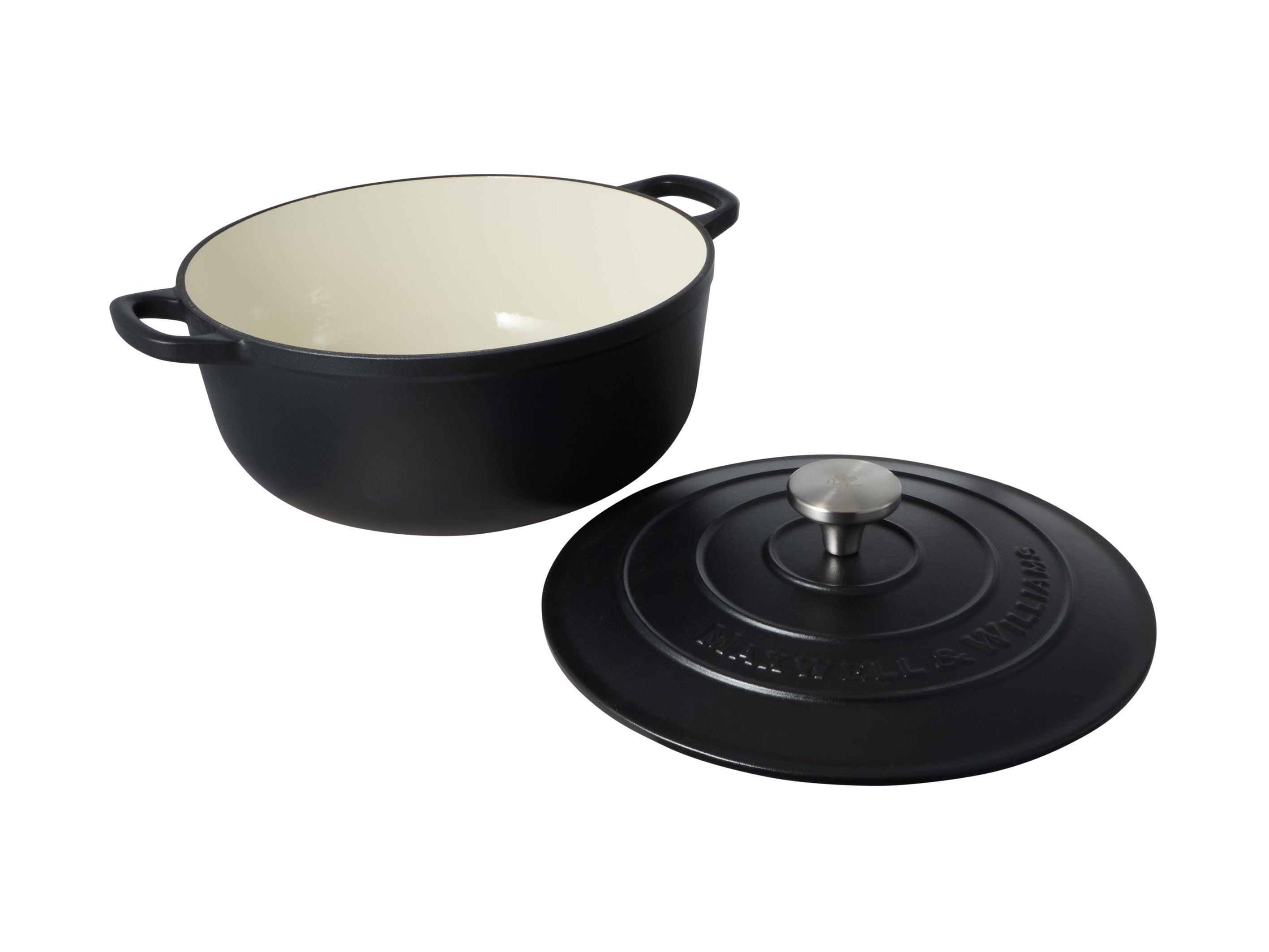Maxwell & Williams Cast Iron Round Casserole Black 28cm / 6.2L Gift Boxed
