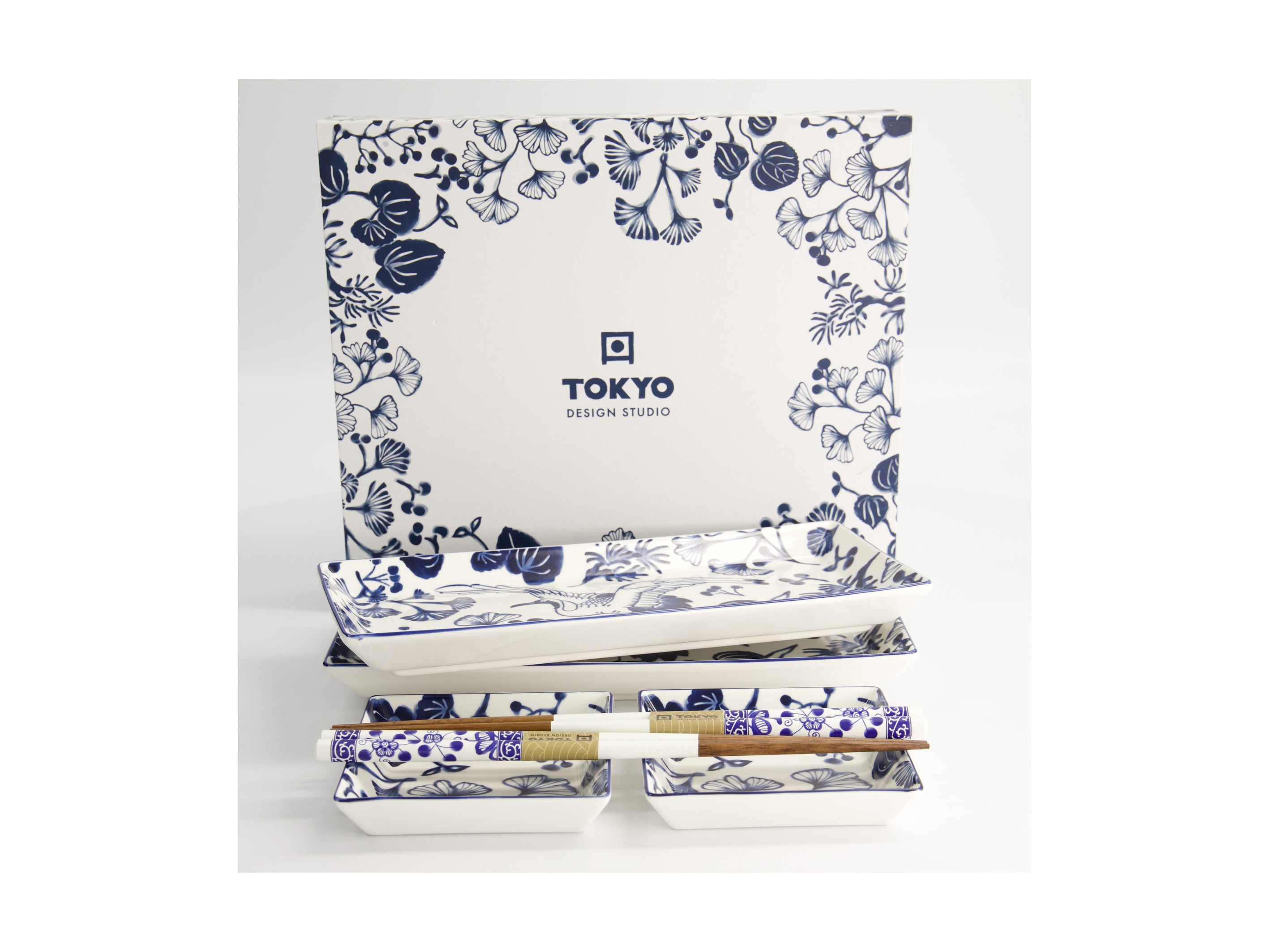 Tokyo Design Flora Japonica Sushi Plate 4pc Giftset - White - Gift Boxed - Made In Japan