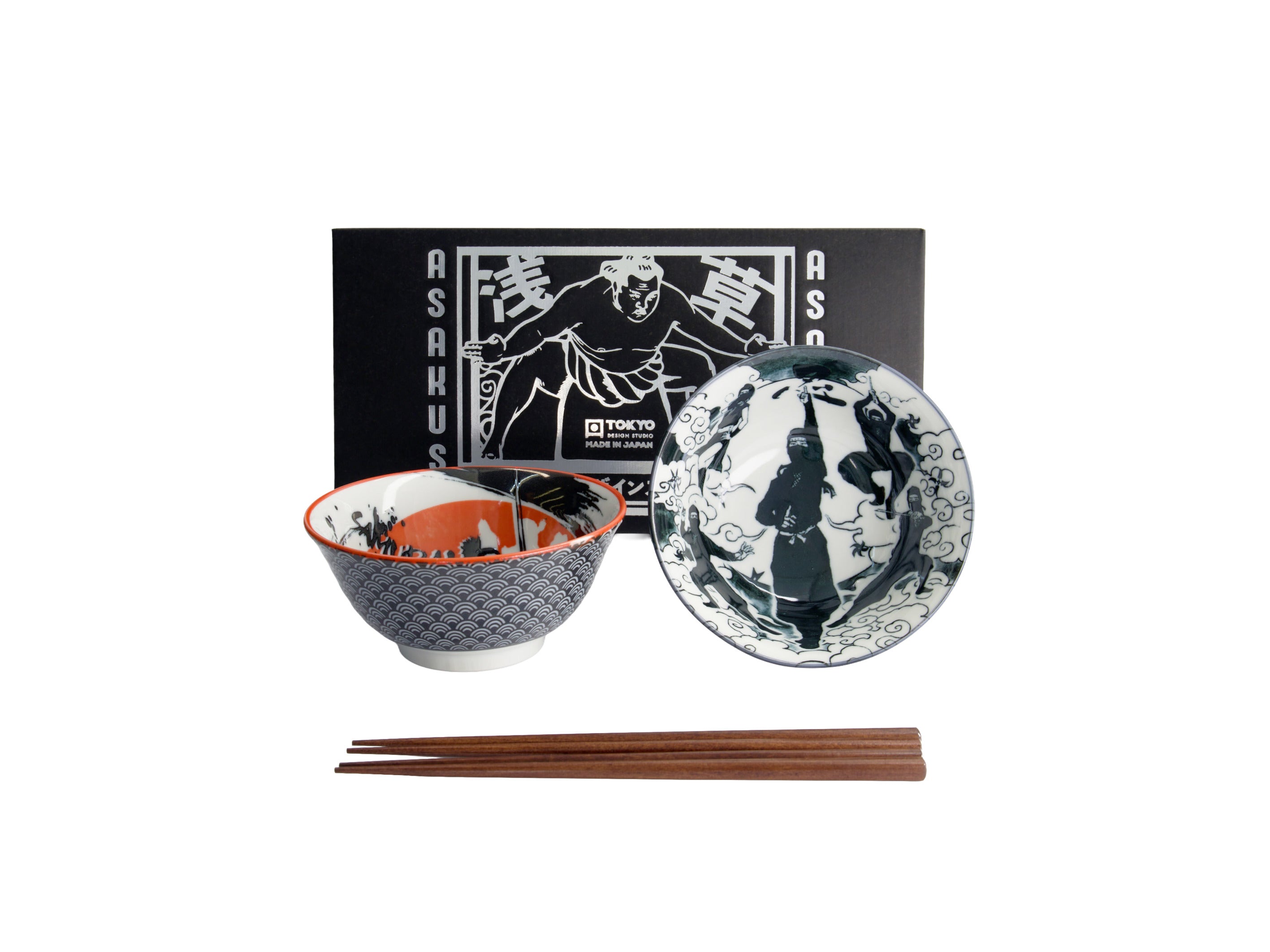 Tokyo Design Asakusa Tayo Bowl 2pc With Chopsticks Samurai - Gift Boxed