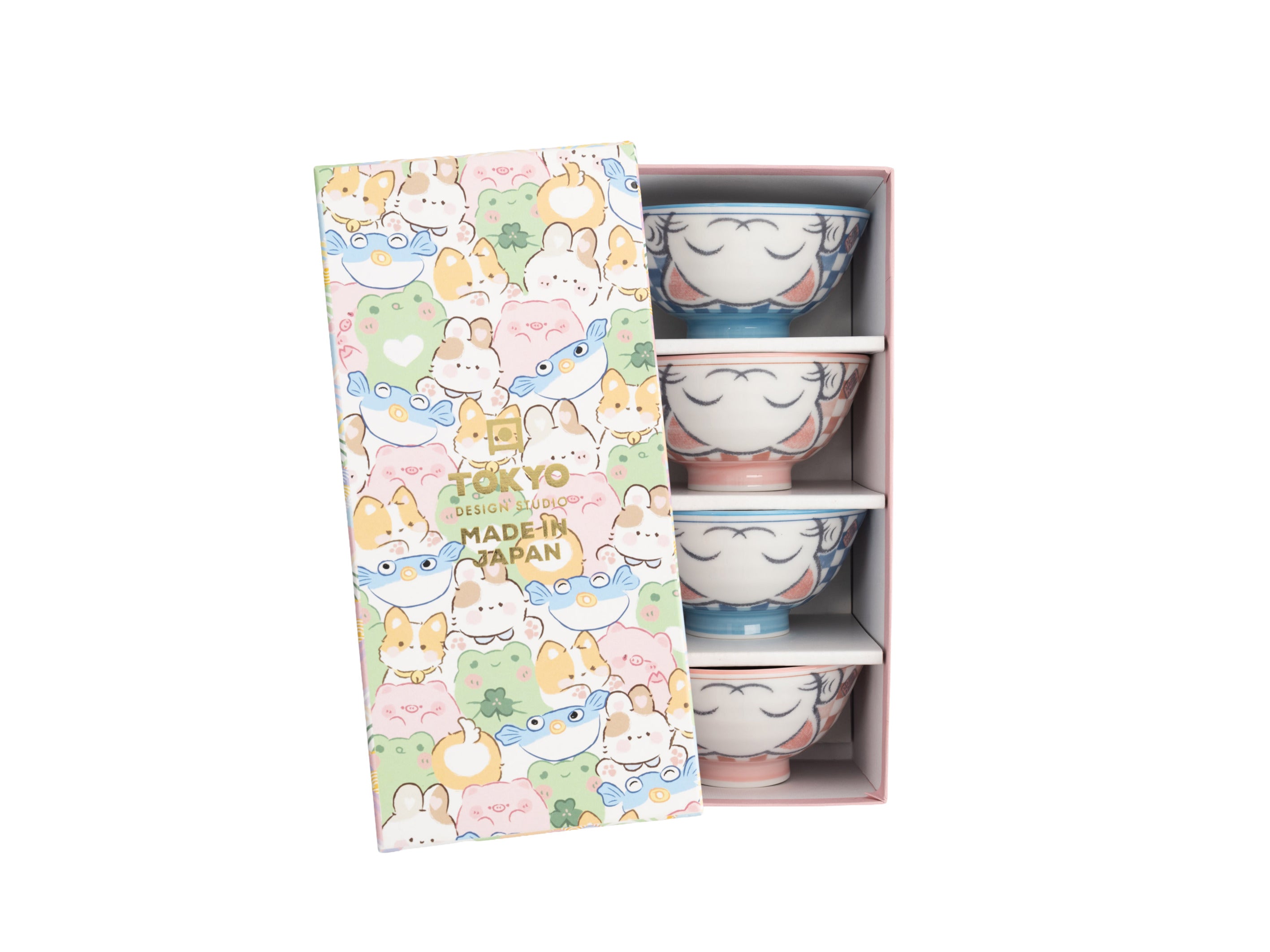 Tokyo Design Kawaii Neko Cat Set of 4 Bowls 11x6cm Gift Boxed - White