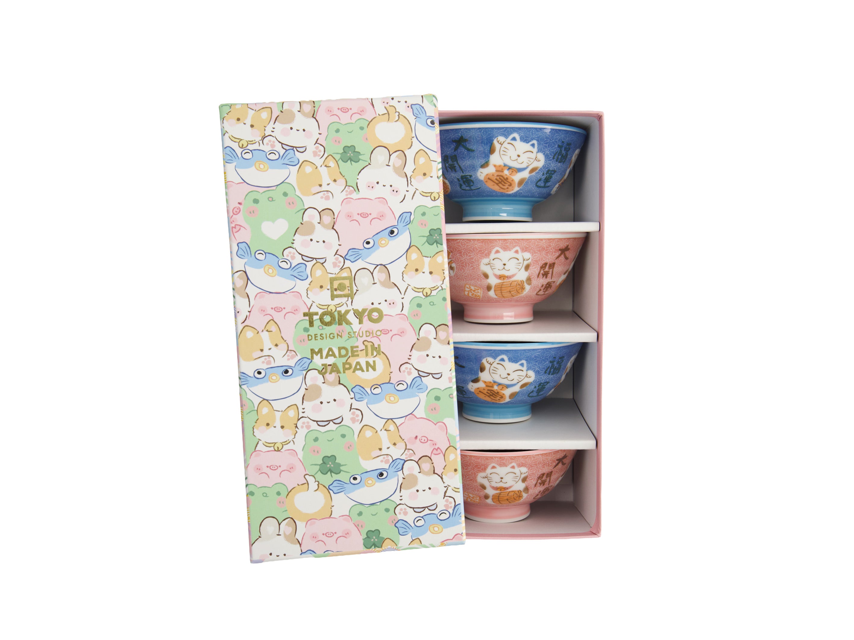 Tokyo Design Kawaii Neko Cat Set of 4 Bowls 11x6cm Gift Boxed - Assorted
