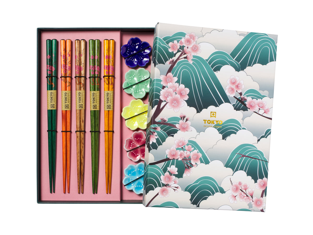 Tokyo Design Chopstick Fujisakura Chopsticks with Rest 10pc Gift Boxed Assorted