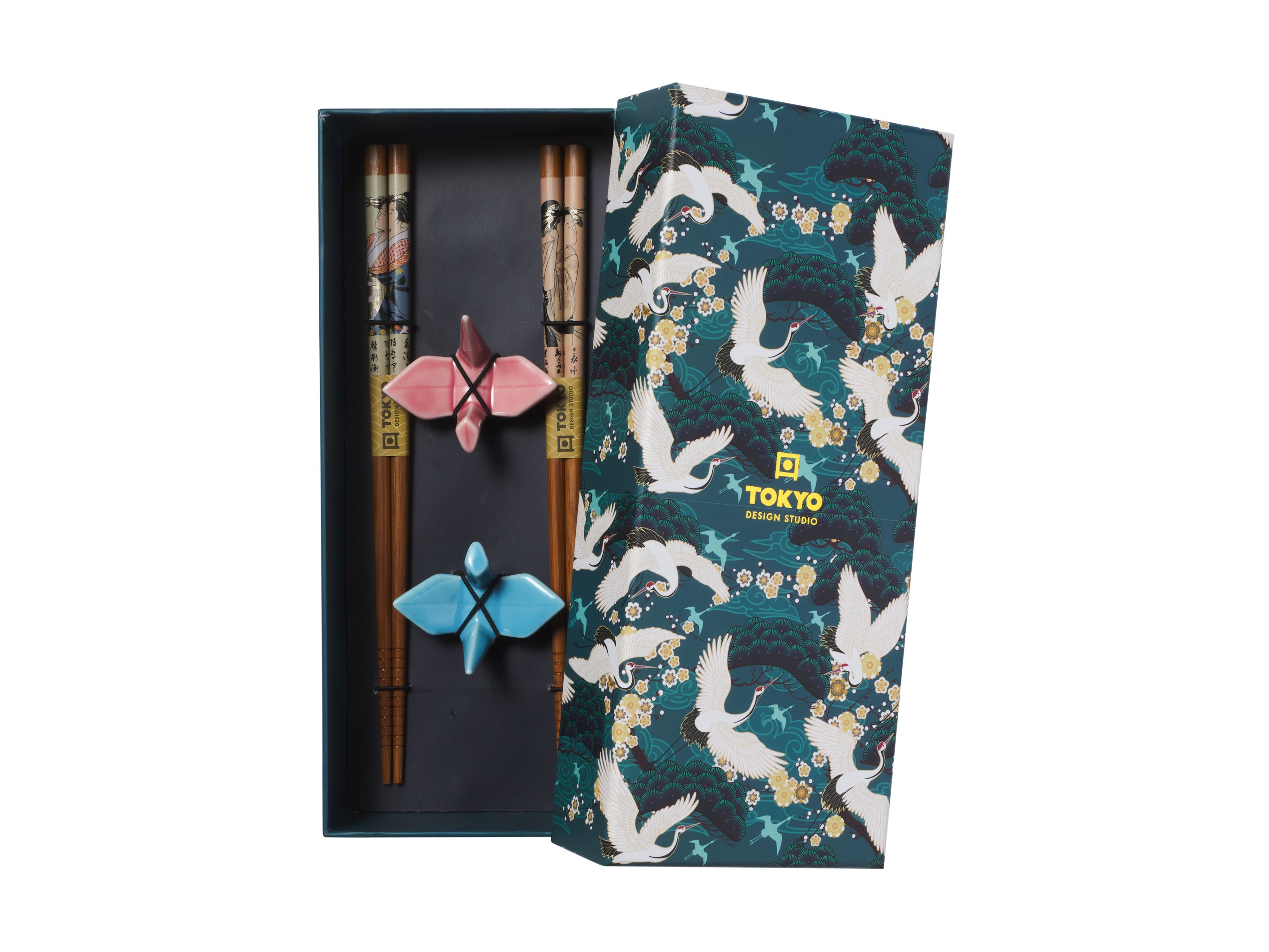 Tokyo Design Chopstick Crane Chopsticks with Rest 4pc Gift Boxed Assorted