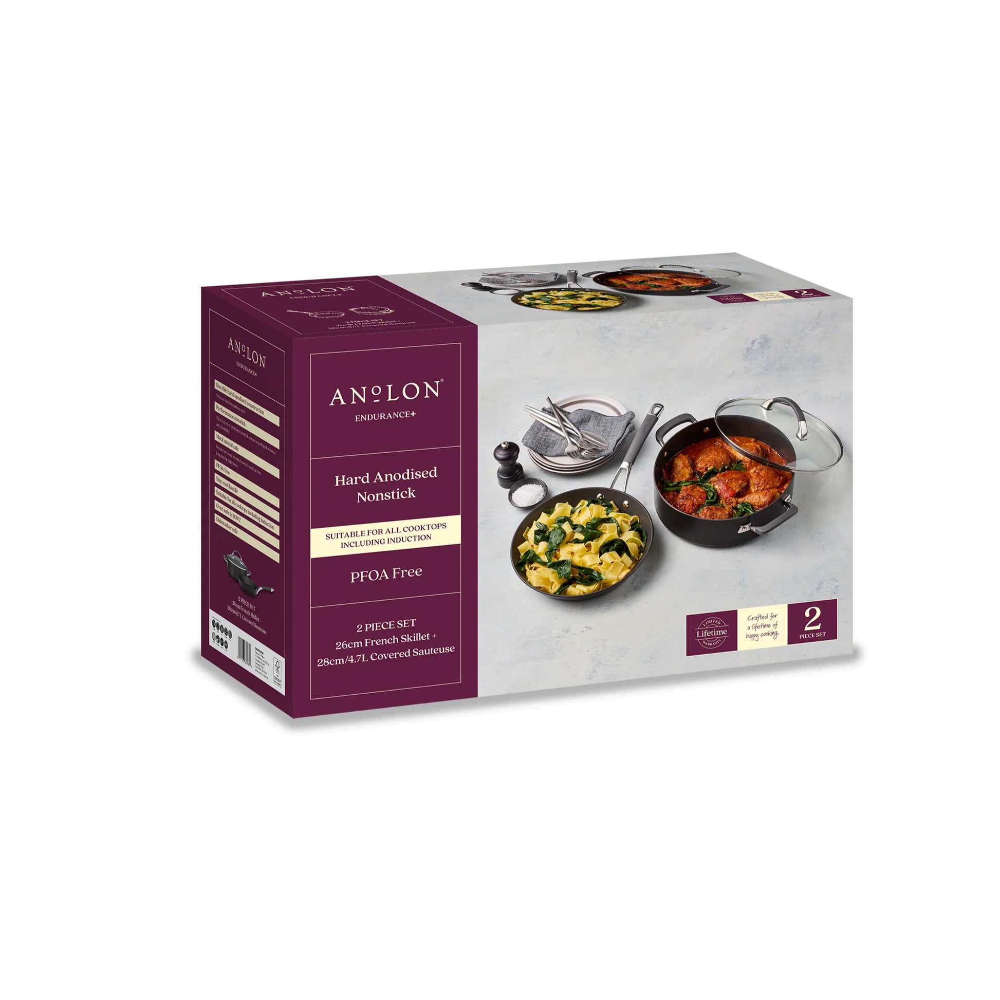 Anolon Endurance+ Nonstick Induction 26cm Skillet & 28cm Sauteuse 2 Piece Set