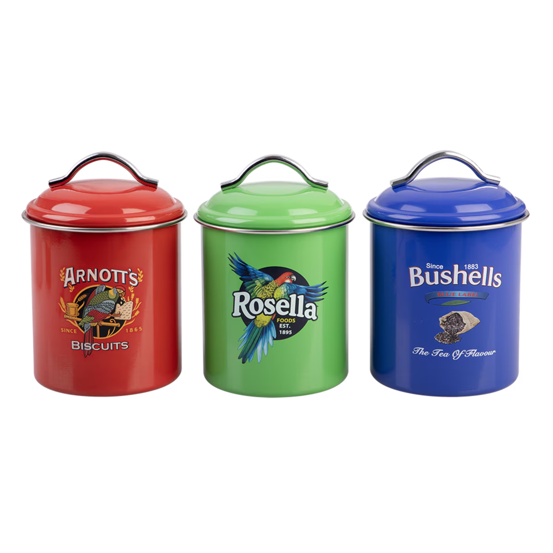Rojo Arnott's Bushells & Rosella Canisters Set of 3 - Red/Blue/Green