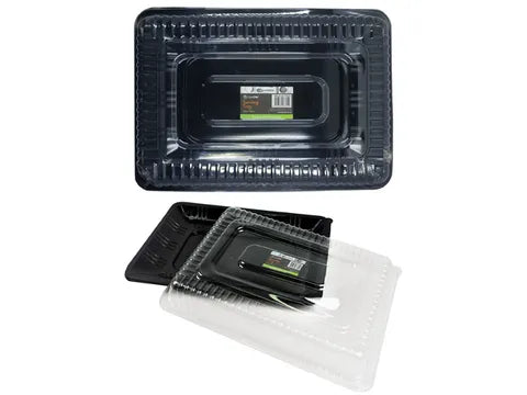 Top Chef Black Plastic Serving Tray & Clear Lid - 25X35X10cm